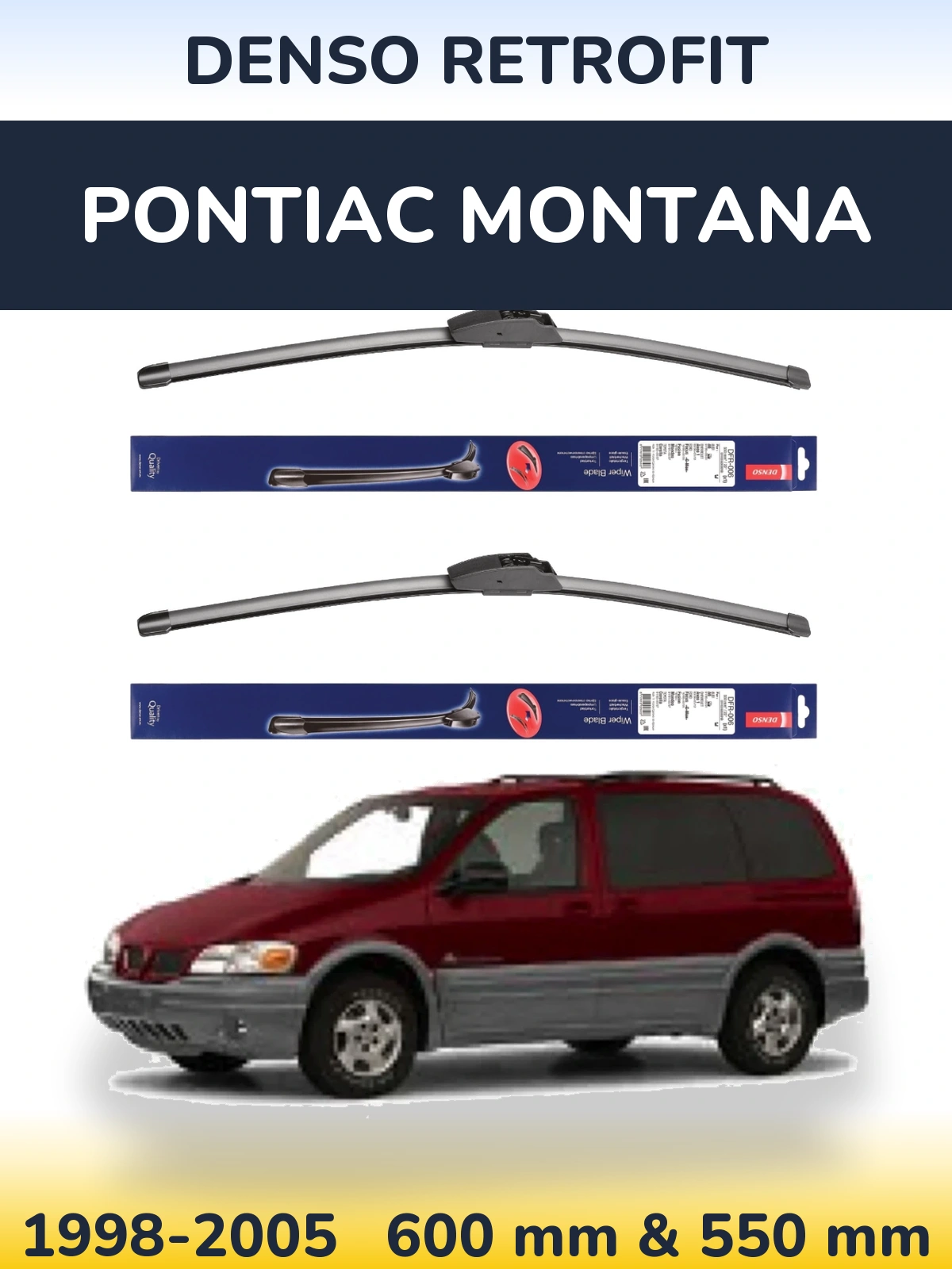 Sada předních stěračů Denso Retrofit 600 a 550 mm pro Pontiac Montana 1998-2005