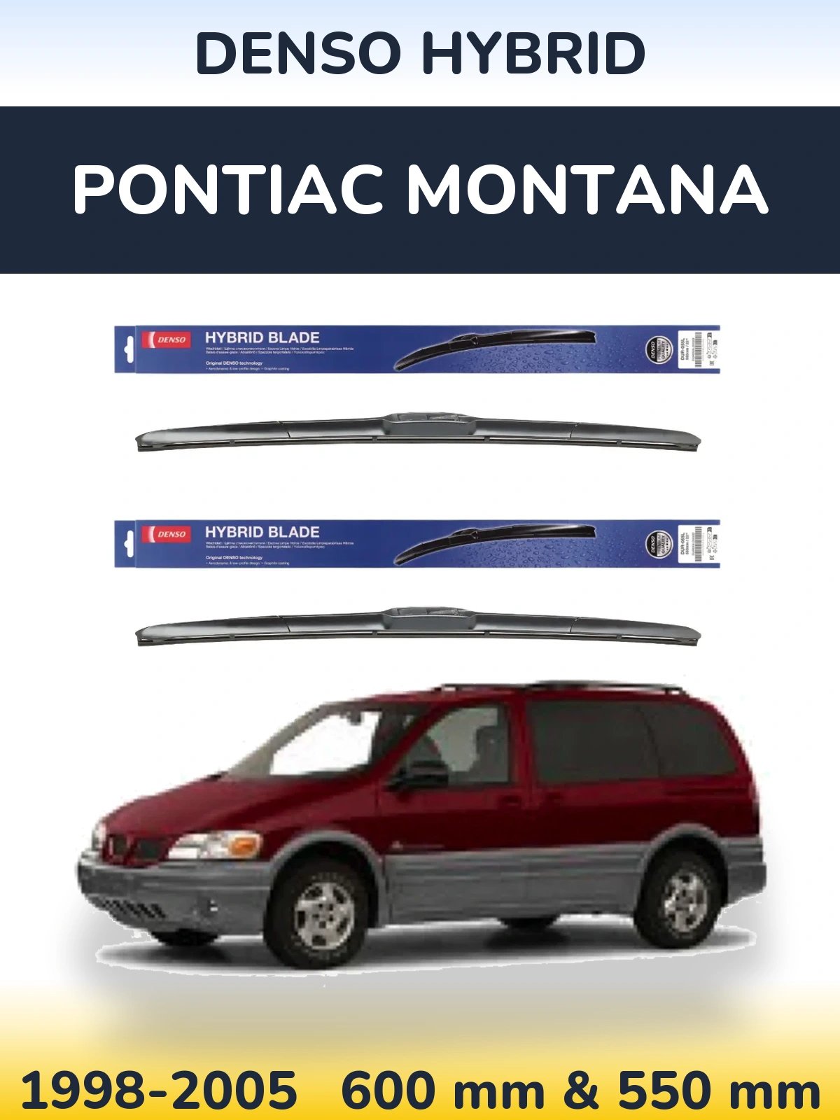 Sada předních stěračů Denso Hybrid 600 a 550 mm pro Pontiac Montana 1998-2005