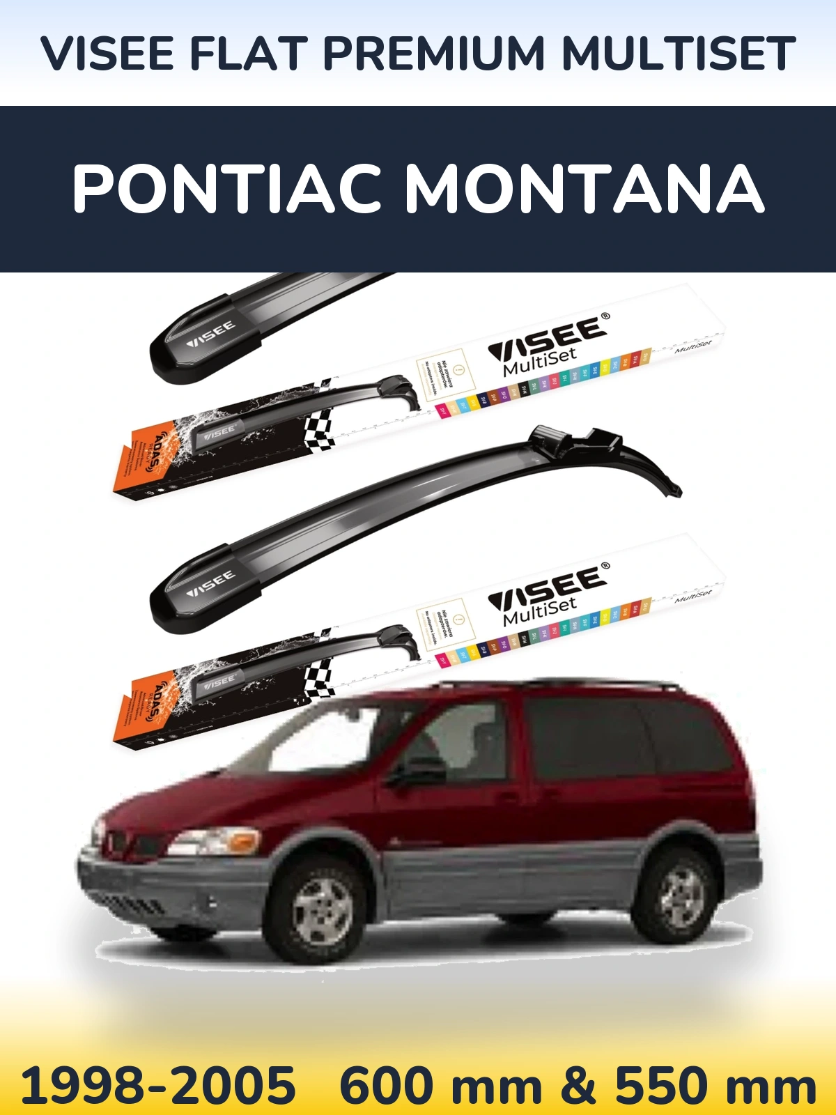 Sada předních stěračů VISEE FLAT PREMIUM MultiSet 600 a 550 mm pro Pontiac Montana 1998-2005