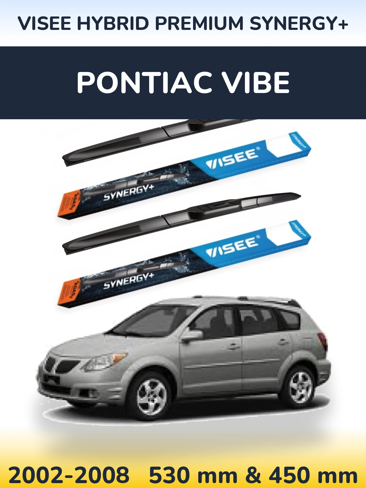 Sada předních stěračů VISEE HYBRID PREMIUM SYNERGY+ 530 a 450 mm pro Pontiac Vibe 2002-2008