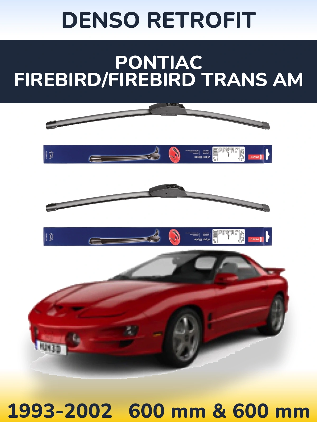 Sada předních stěračů Denso Retrofit 600 a 600 mm pro Pontiac Firebird/Firebird Trans Am 1993-2002