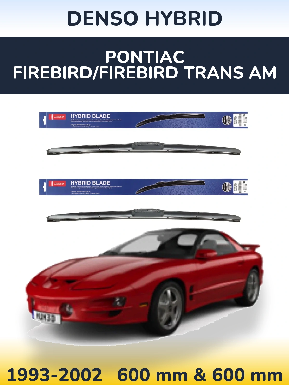 Sada předních stěračů Denso Hybrid 600 a 600 mm pro Pontiac Firebird/Firebird Trans Am 1993-2002