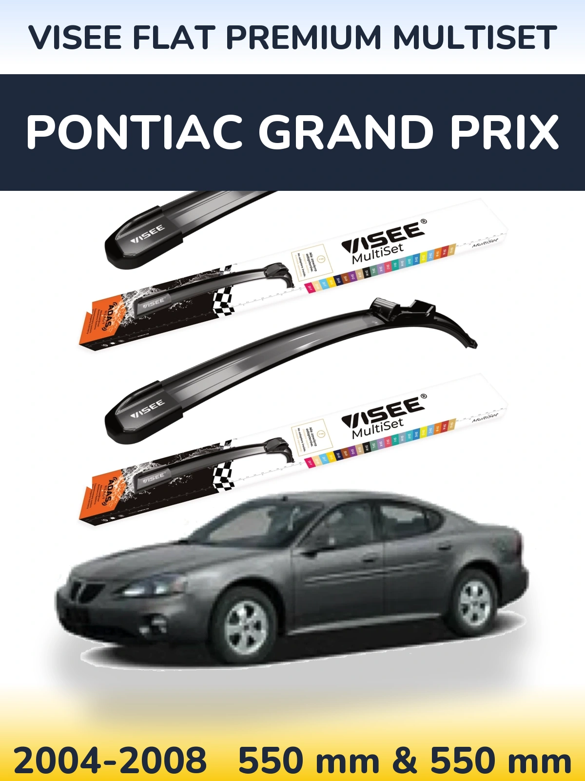Sada předních stěračů VISEE FLAT PREMIUM MultiSet 550 a 550 mm pro Pontiac Grand Prix 2004-2008