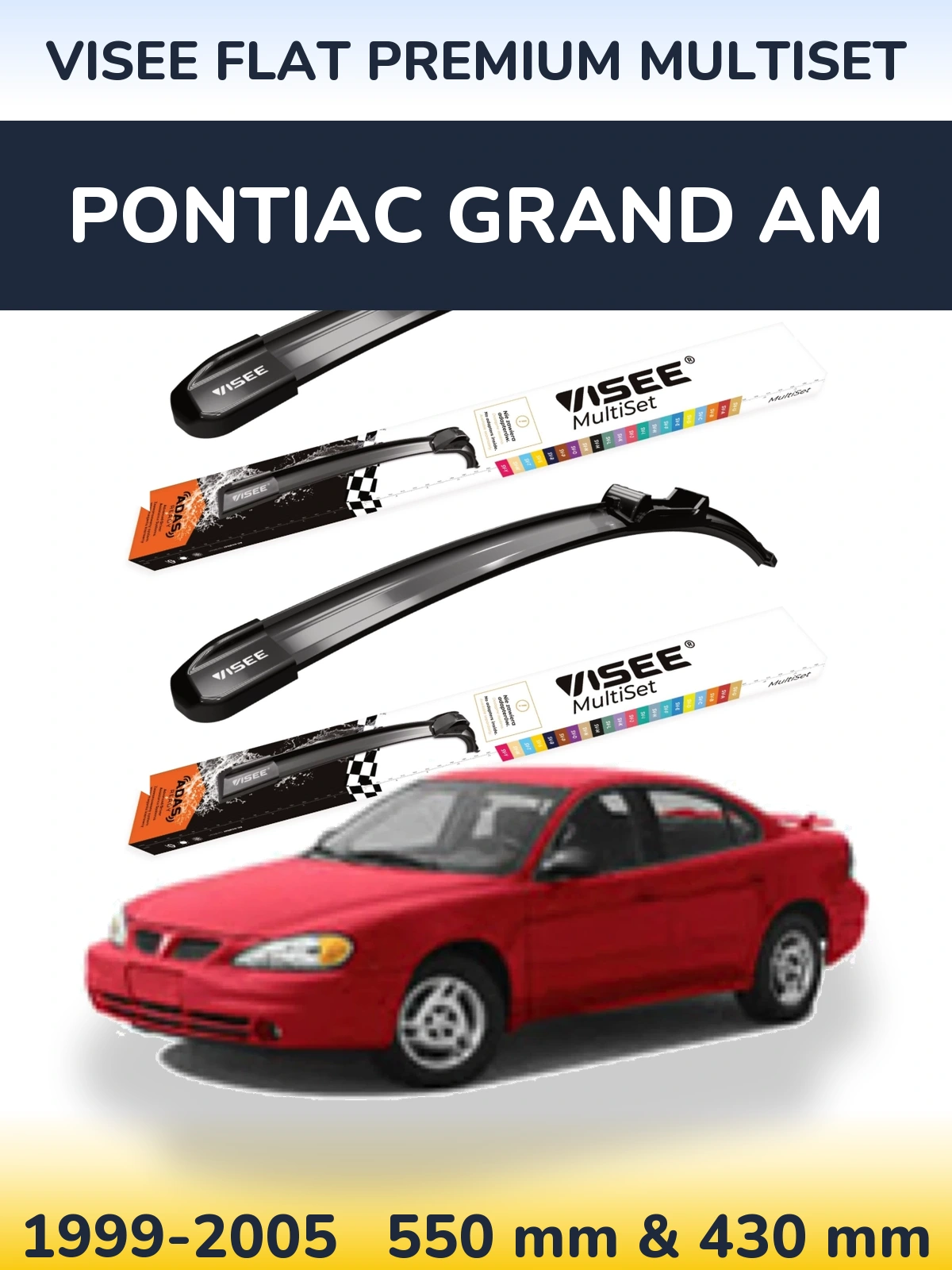Sada předních stěračů VISEE FLAT PREMIUM MultiSet 550 a 430 mm pro Pontiac Grand AM 1999-2005
