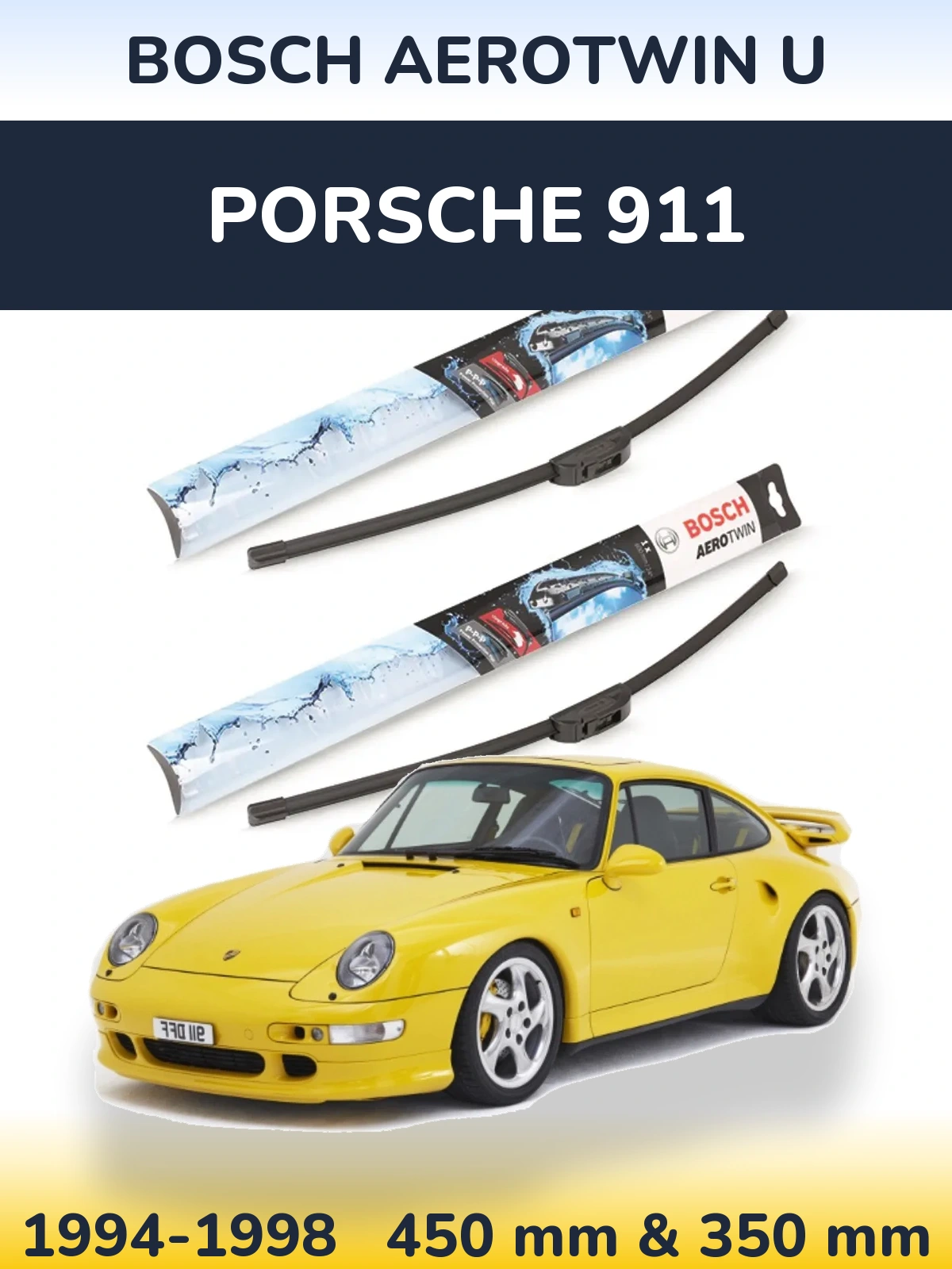 Sada předních stěračů BOSCH AeroTwin U 450 a 350 mm pro Porsche 911 1994-1998