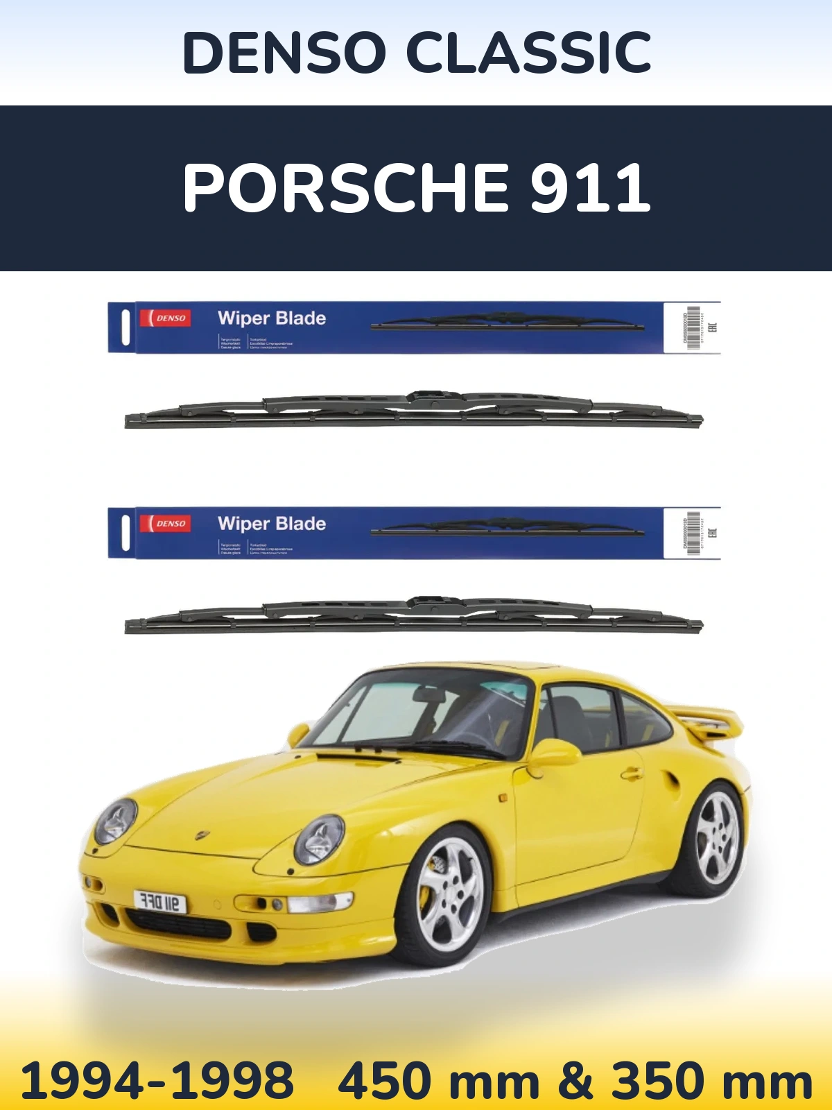Sada předních stěračů Denso Classic 450 a 350 mm pro Porsche 911 1994-1998