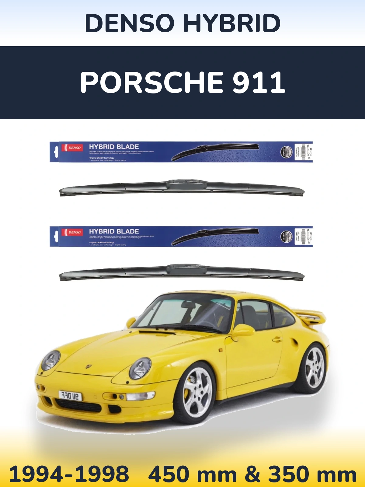Sada předních stěračů Denso Hybrid 450 a 350 mm pro Porsche 911 1994-1998