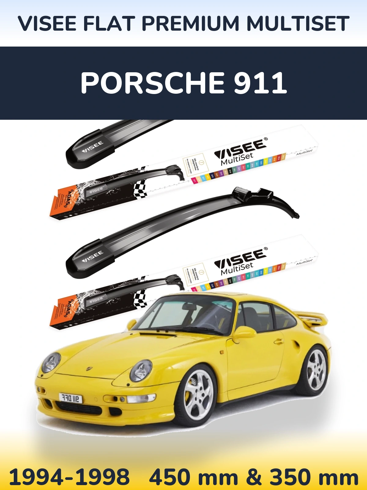 Sada předních stěračů VISEE FLAT PREMIUM MultiSet 450 a 350 mm pro Porsche 911 1994-1998