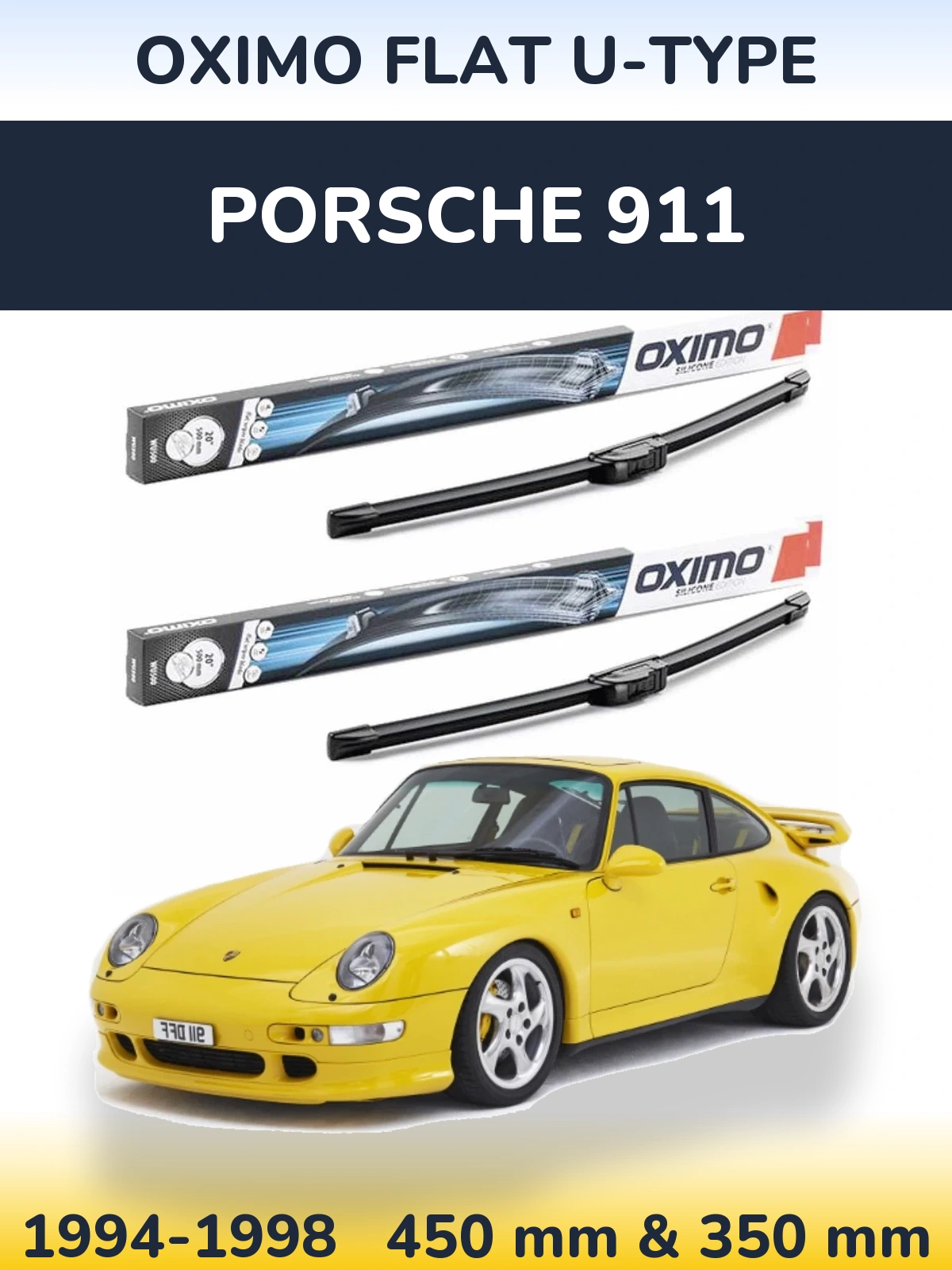 Sada předních stěračů Oximo Flat U-type 450 a 350 mm pro Porsche 911 1994-1998
