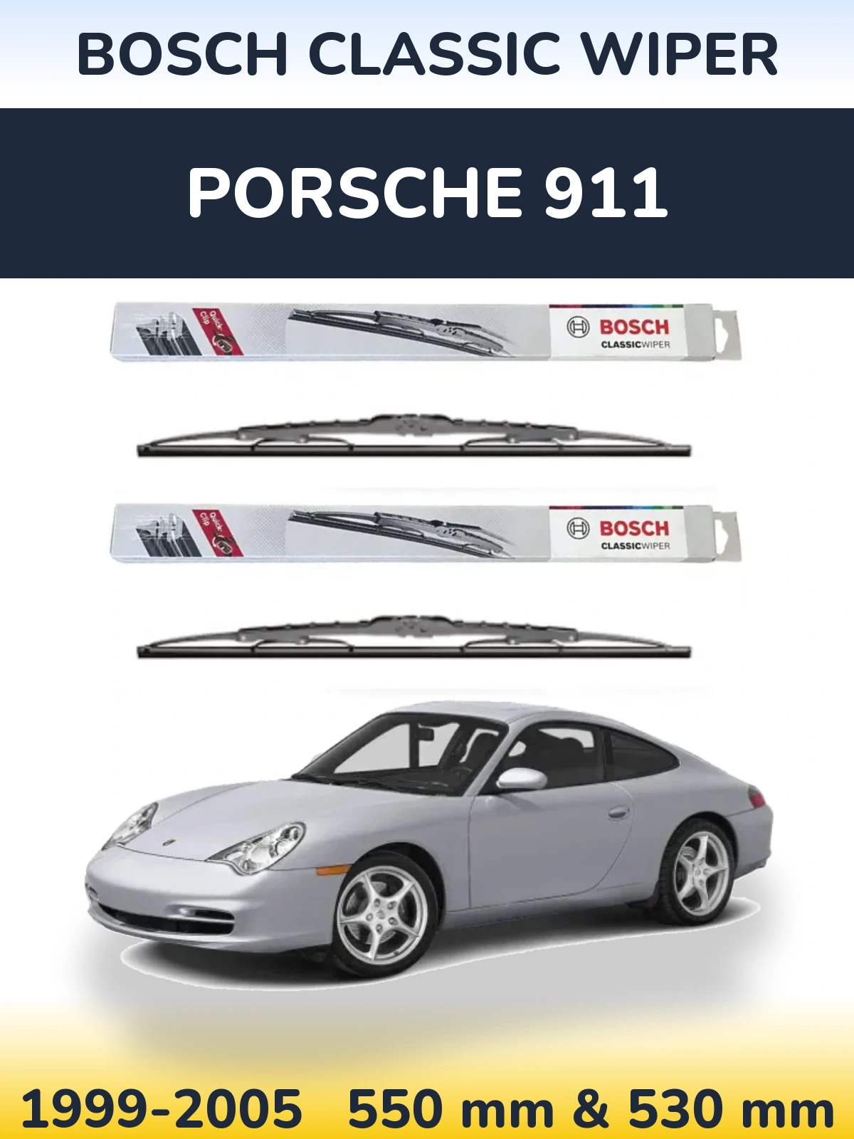 Sada předních stěračů BOSCH Classic Wiper 550 a 530 mm pro Porsche 911 1999-2005