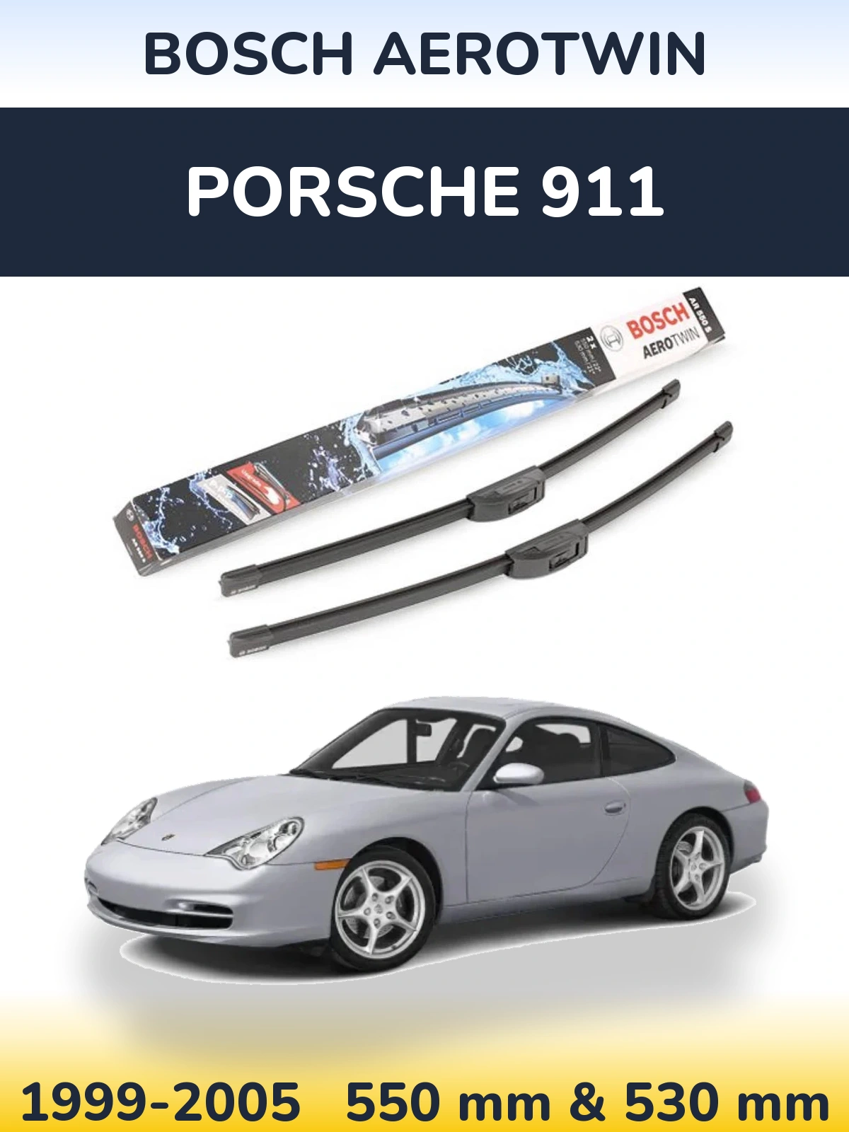 Sada předních stěračů BOSCH AeroTwin 550 a 530 mm pro Porsche 911 1999-2005
