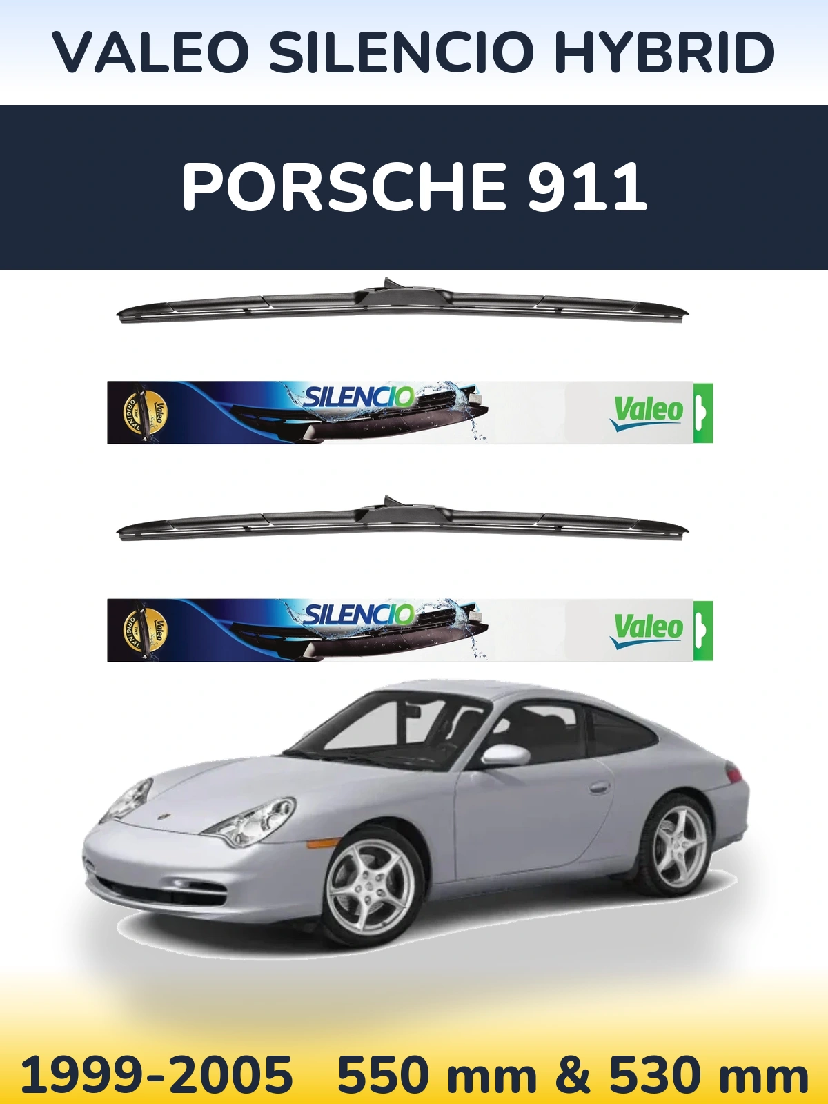 Комплект передніх щіток Valeo Silencio Hybrid 550 & 530 мм для Porsche 911 1999-2005