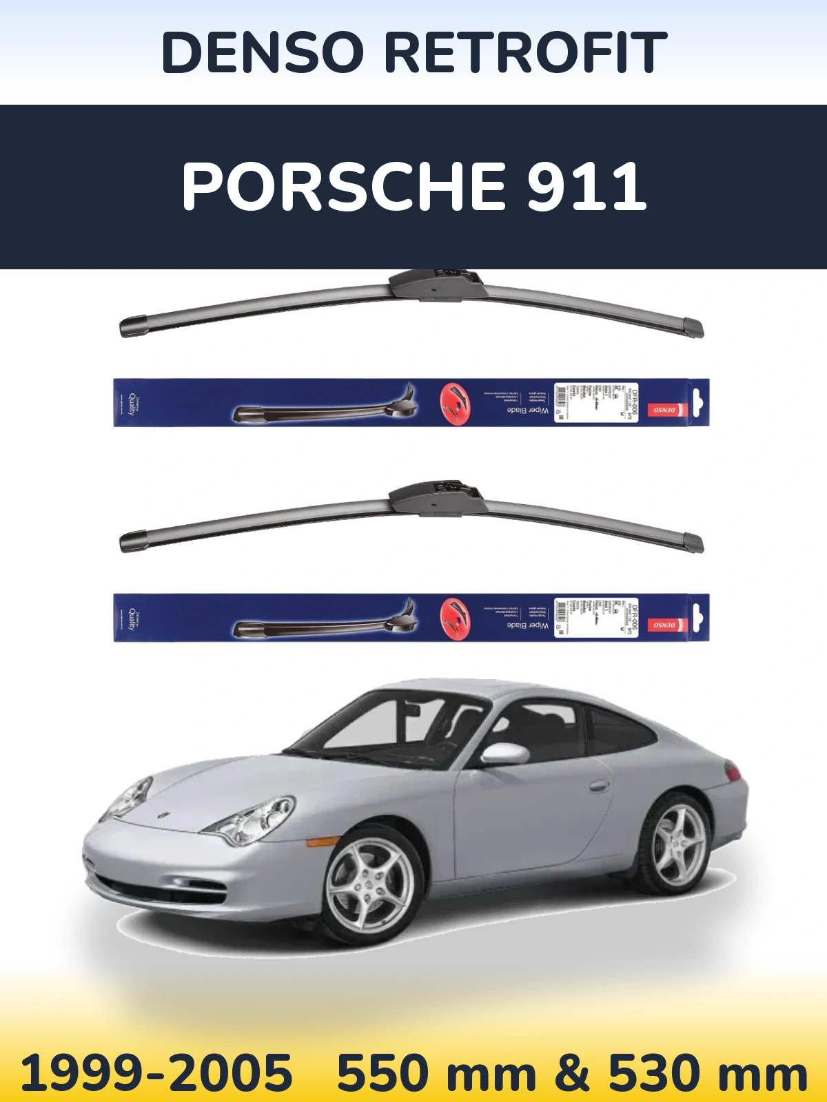 Комплект передніх щіток Denso Retrofit 550 & 530 мм для Porsche 911 1999-2005