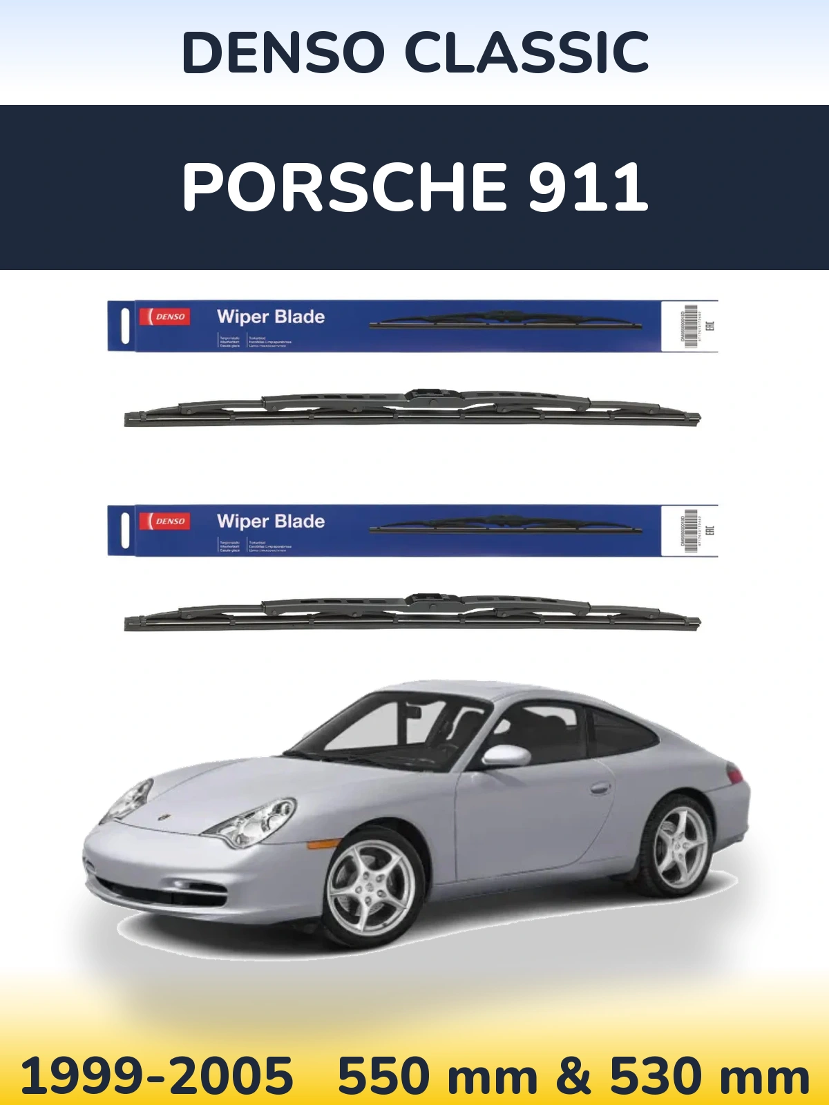 Sada předních stěračů Denso Classic 550 a 530 mm pro Porsche 911 1999-2005