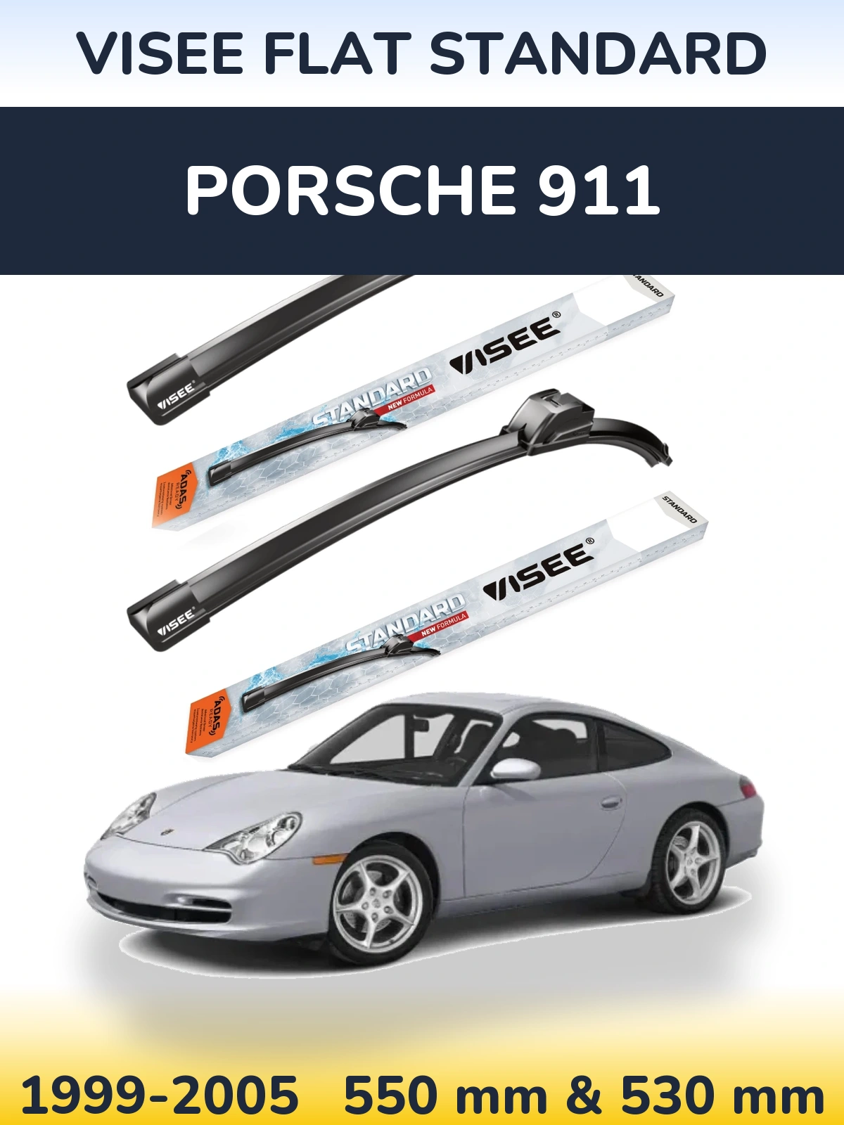 Sada předních stěračů VISEE FLAT STANDARD 550 a 530 mm pro Porsche 911 1999-2005