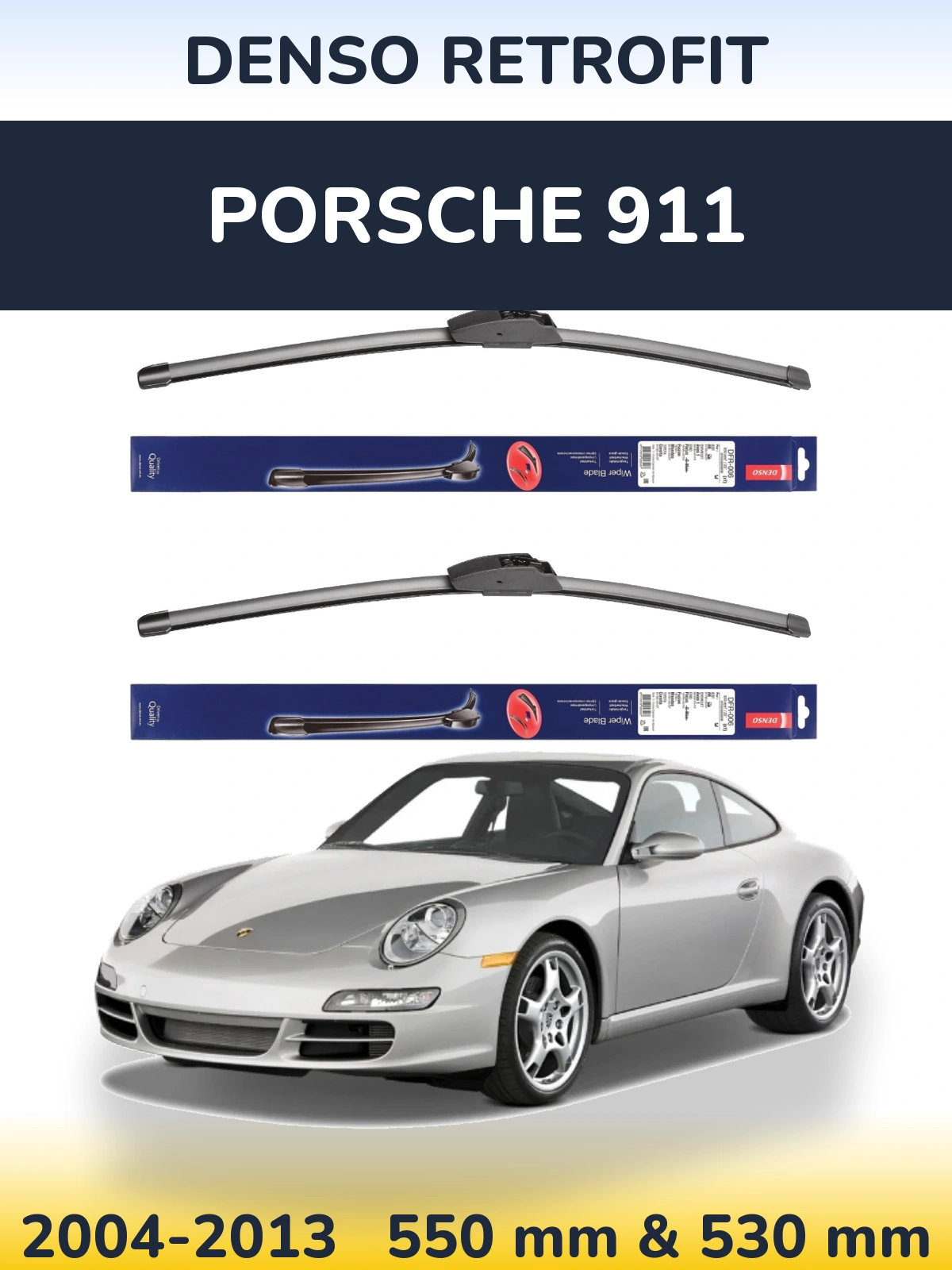 Sada předních stěračů Denso Retrofit 550 a 530 mm pro Porsche 911 2004-2013