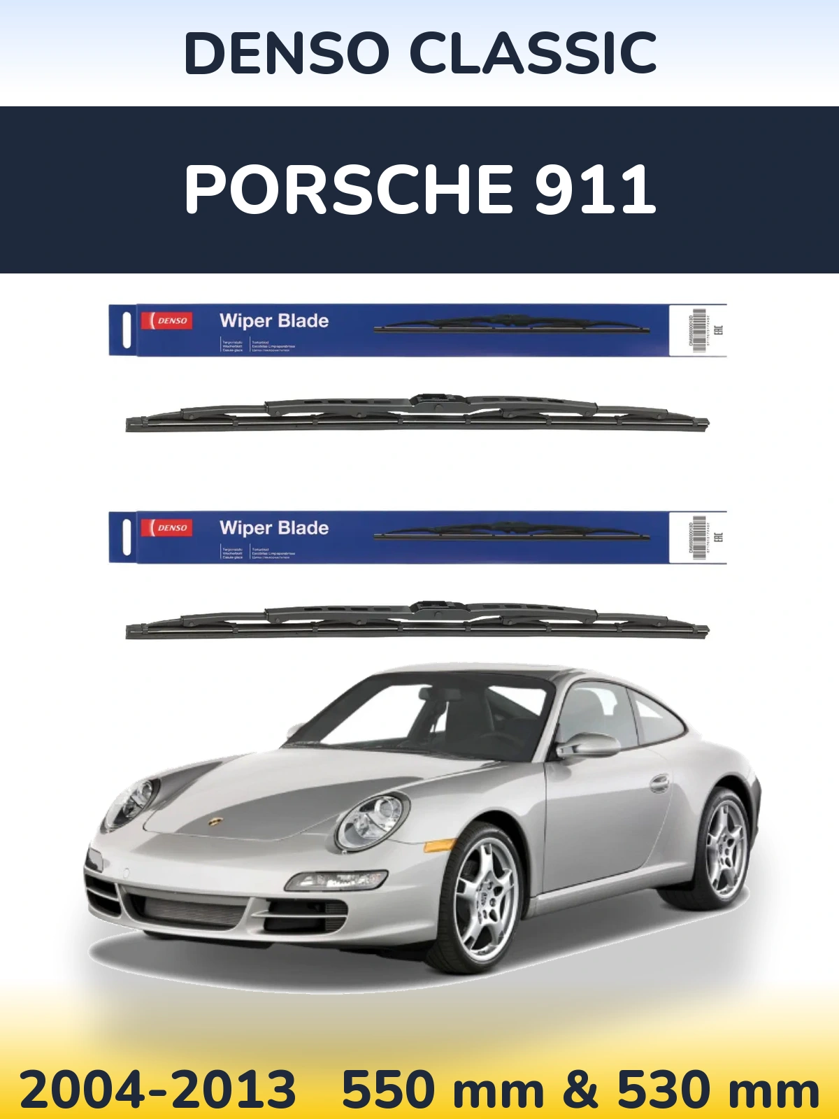Sada předních stěračů Denso Classic 550 a 530 mm pro Porsche 911 2004-2013