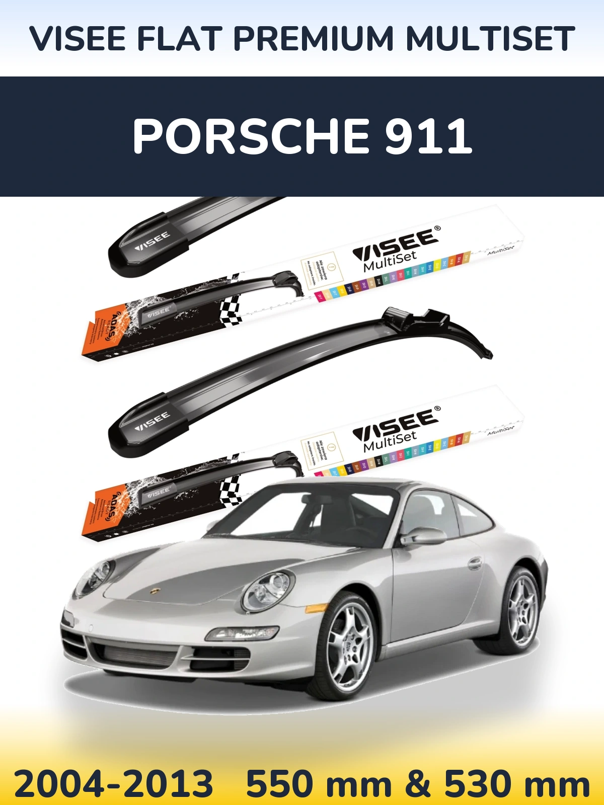 Комплект передніх щіток VISEE FLAT PREMIUM MultiSet 550 & 530 мм для Porsche 911 2004-2013