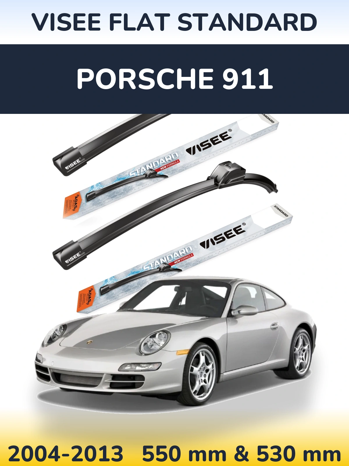 Sada předních stěračů VISEE FLAT STANDARD 550 a 530 mm pro Porsche 911 2004-2013