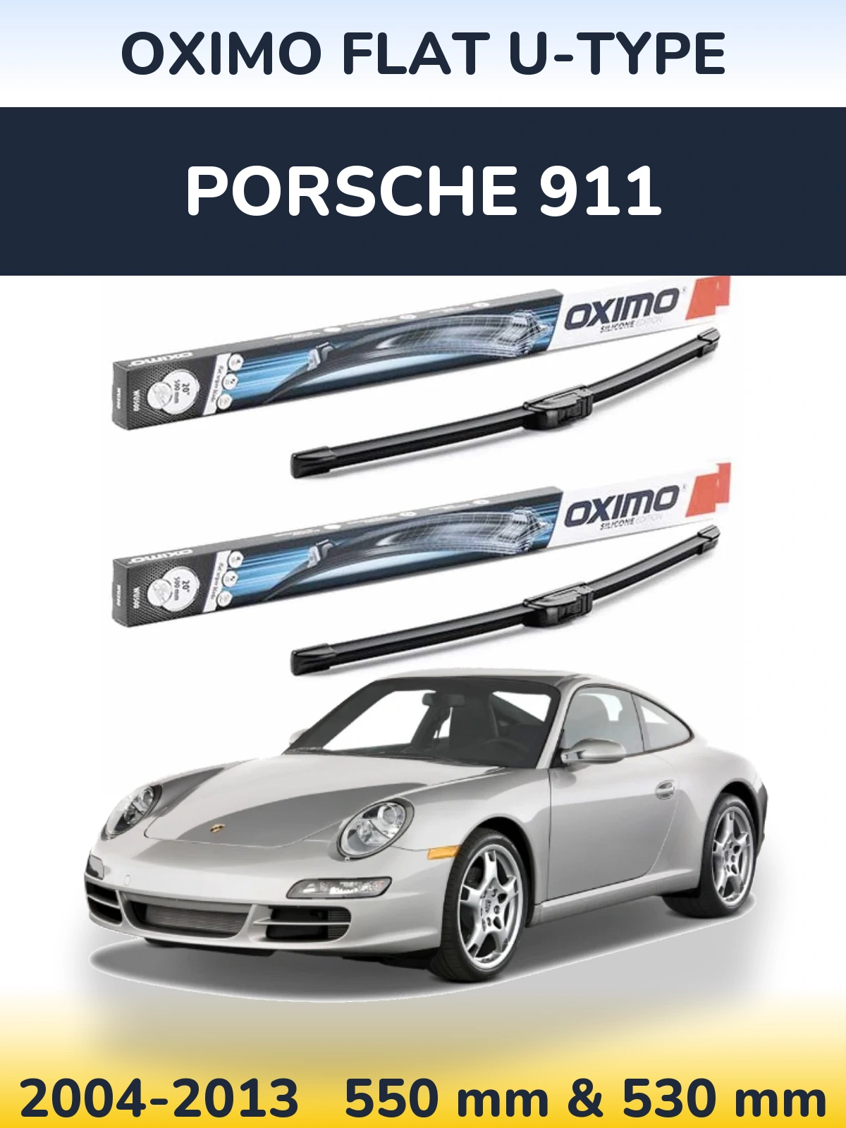 Sada předních stěračů Oximo Flat U-type 550 a 530 mm pro Porsche 911 2004-2013