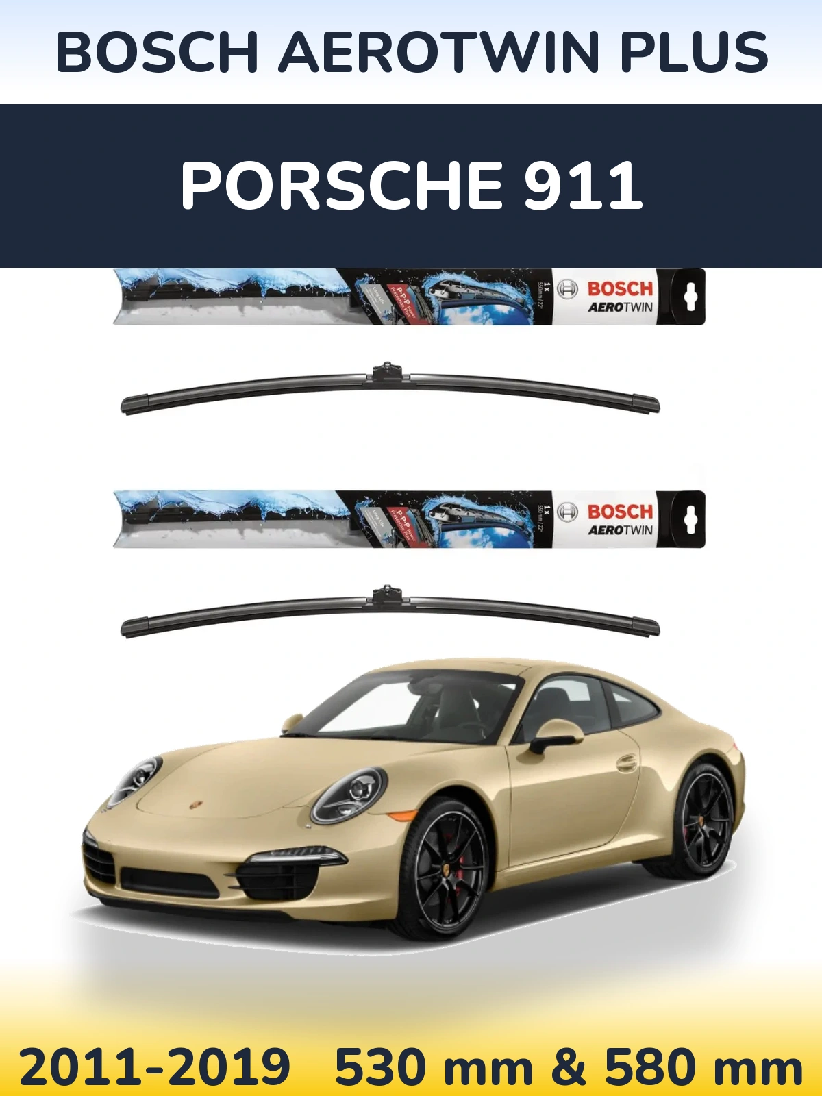 Sada předních stěračů BOSCH AeroTwin Plus 530 a 580 mm pro Porsche 911 2011-2019