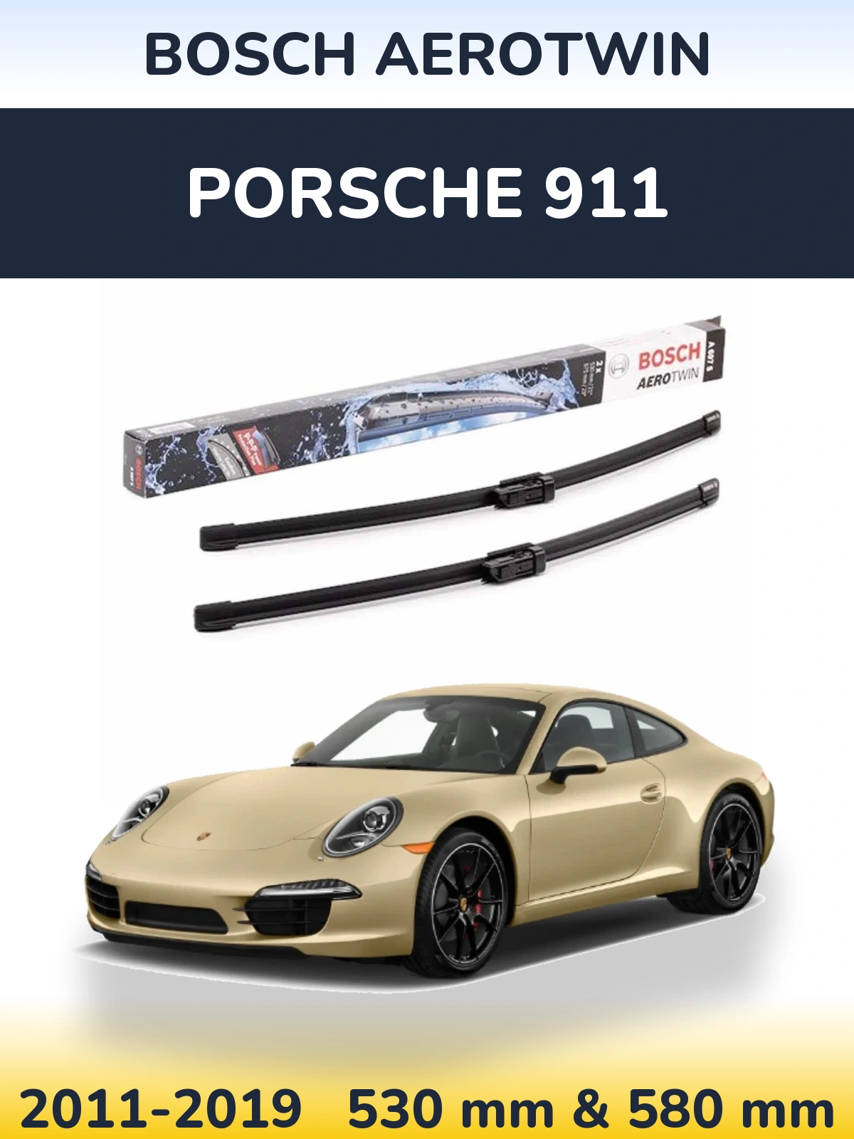 Sada předních stěračů BOSCH AeroTwin 530 a 580 mm pro Porsche 911 2011-2019