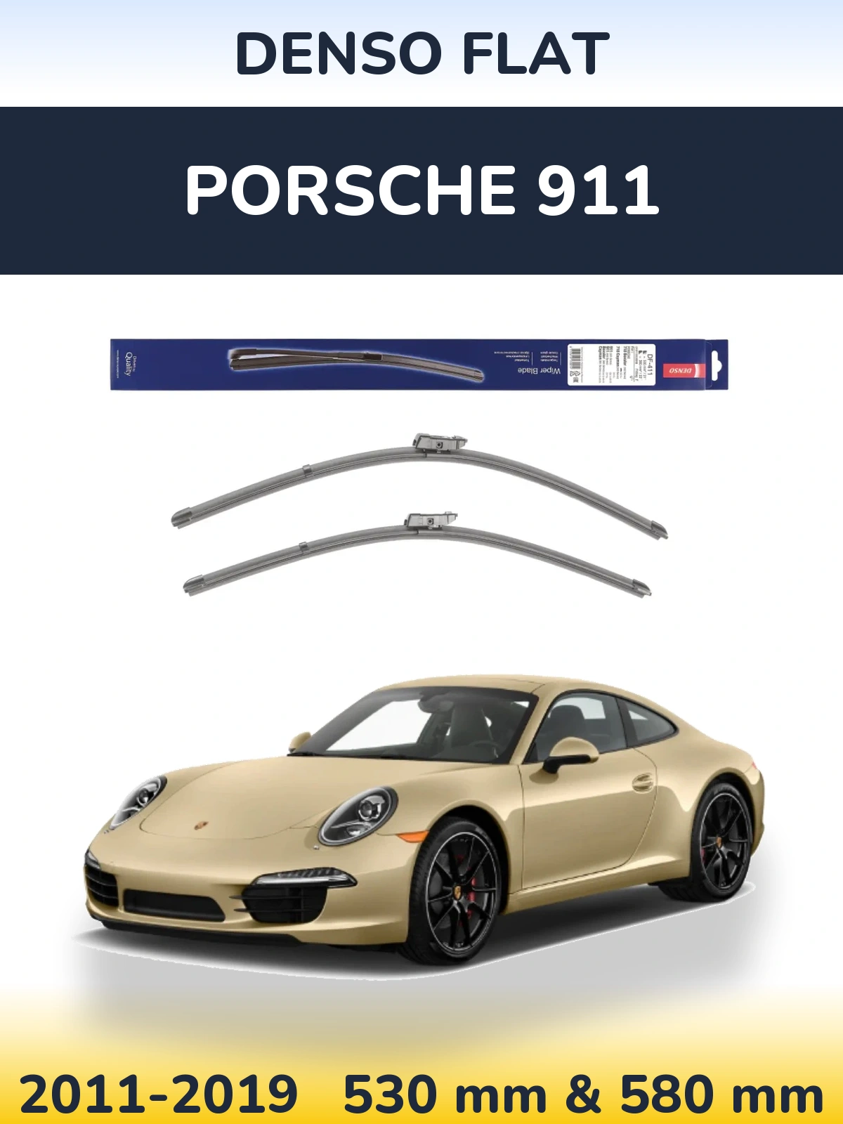 Sada předních stěračů Denso Flat 530 a 580 mm pro Porsche 911 2011-2019