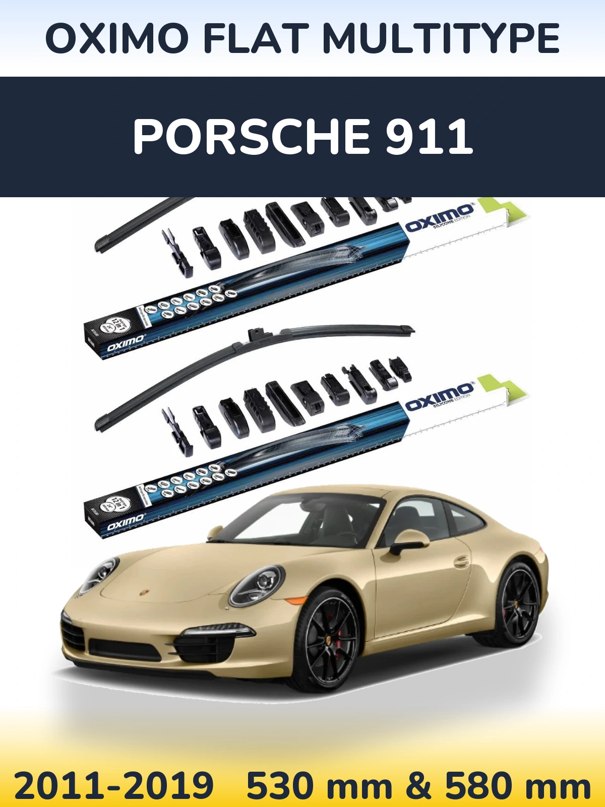 Sada předních stěračů Oximo Flat MultiType 530 a 580 mm pro Porsche 911 2011-2019