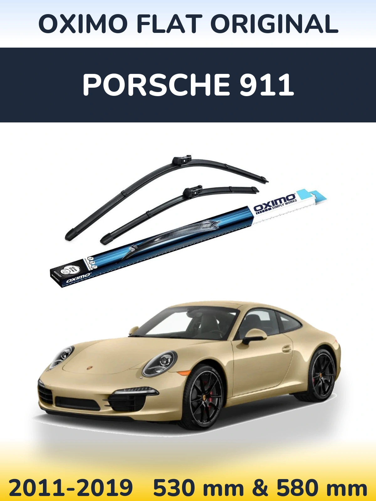 Sada předních stěračů Oximo Flat Original 530 a 580 mm pro Porsche 911 2011-2019