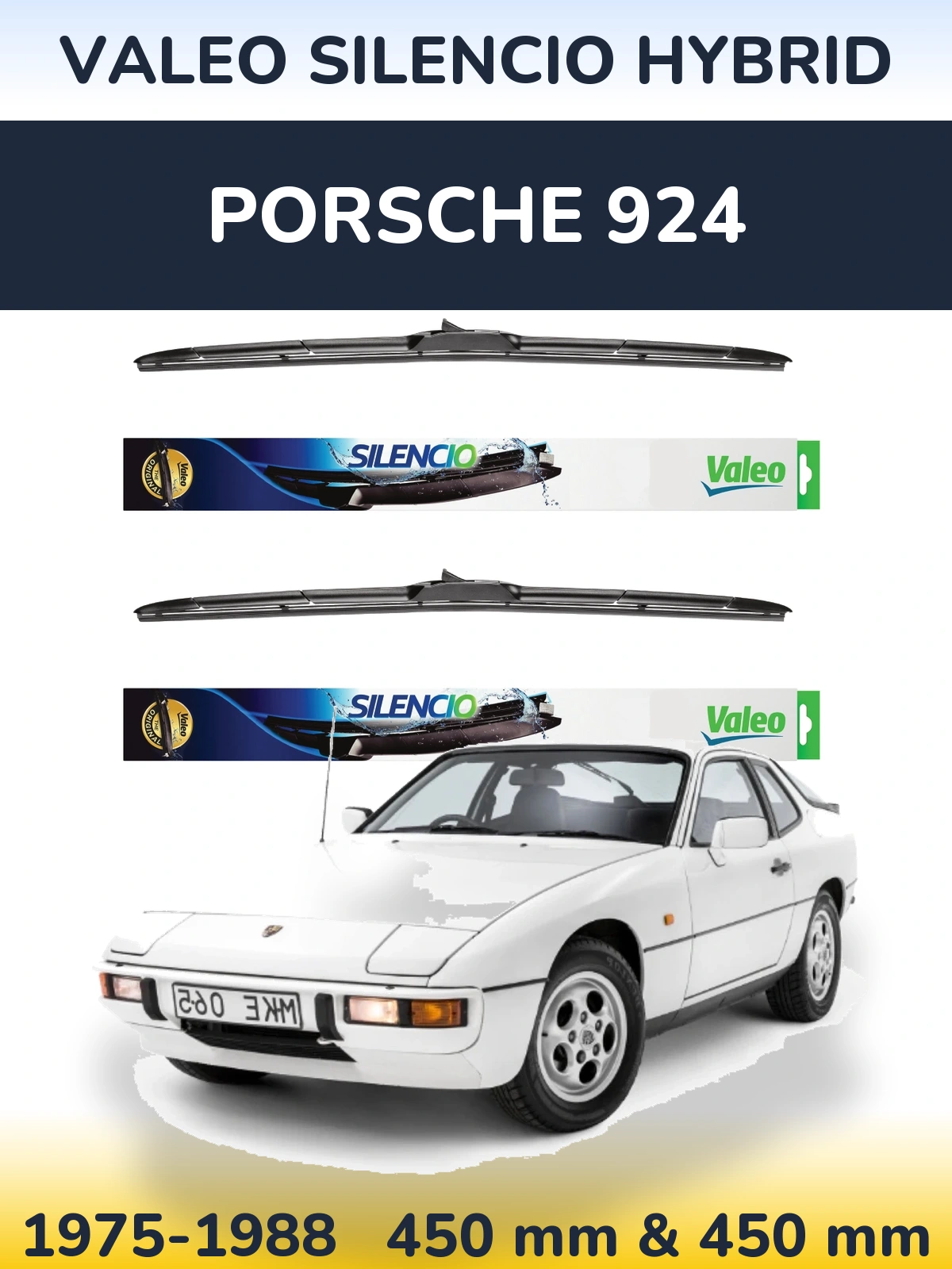 Комплект передніх щіток Valeo Silencio Hybrid 450 & 450 мм для Porsche 924 1975-1988