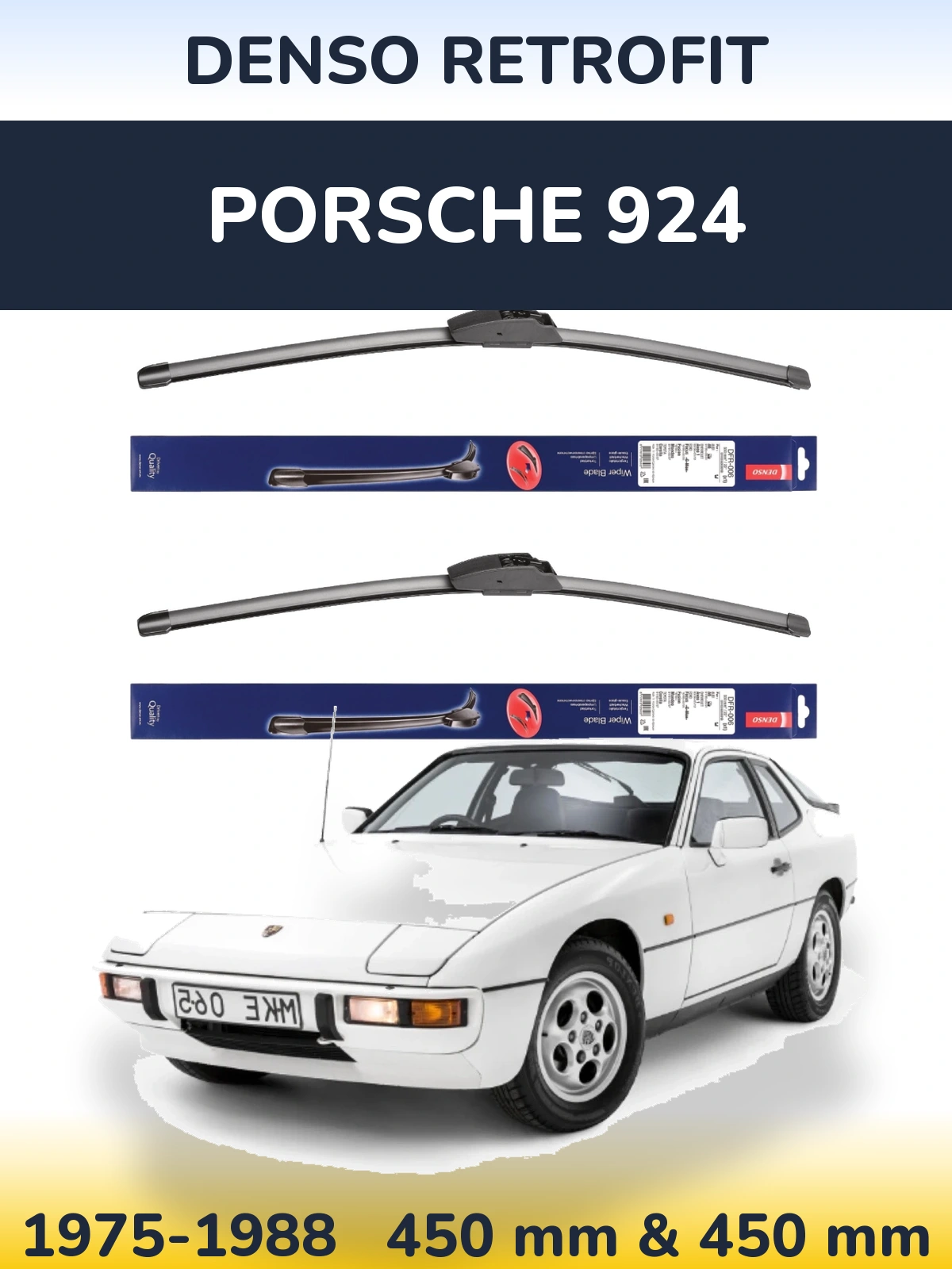 Комплект передніх щіток Denso Retrofit 450 & 450 мм для Porsche 924 1975-1988