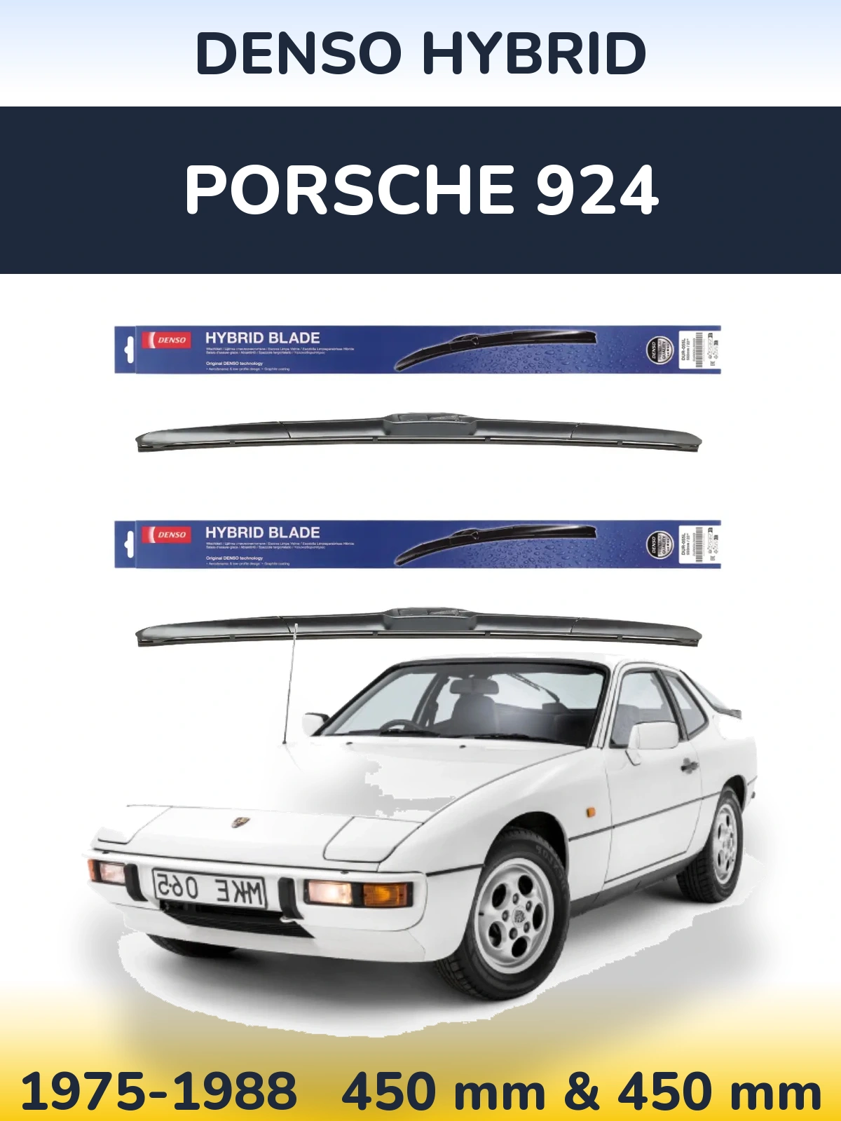 Sada předních stěračů Denso Hybrid 450 a 450 mm pro Porsche 924 1975-1988