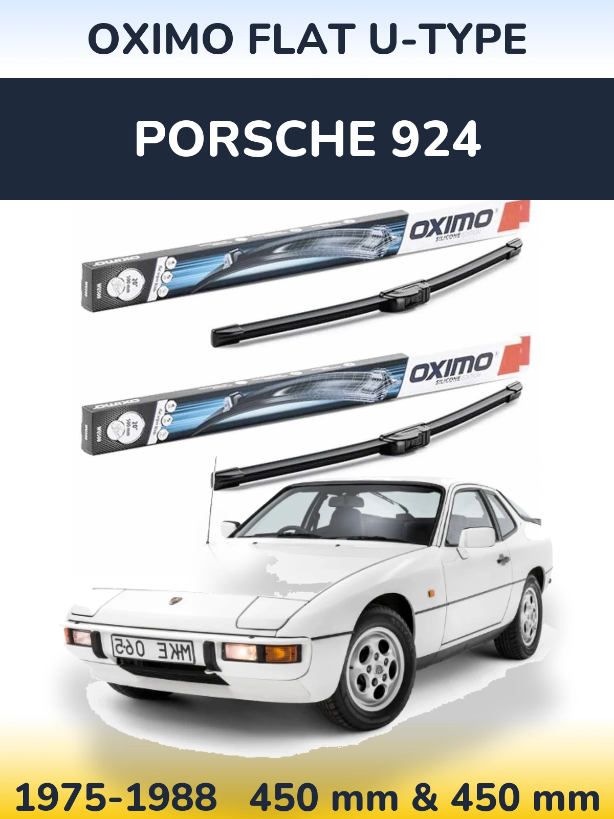 Sada předních stěračů Oximo Flat U-type 450 a 450 mm pro Porsche 924 1975-1988