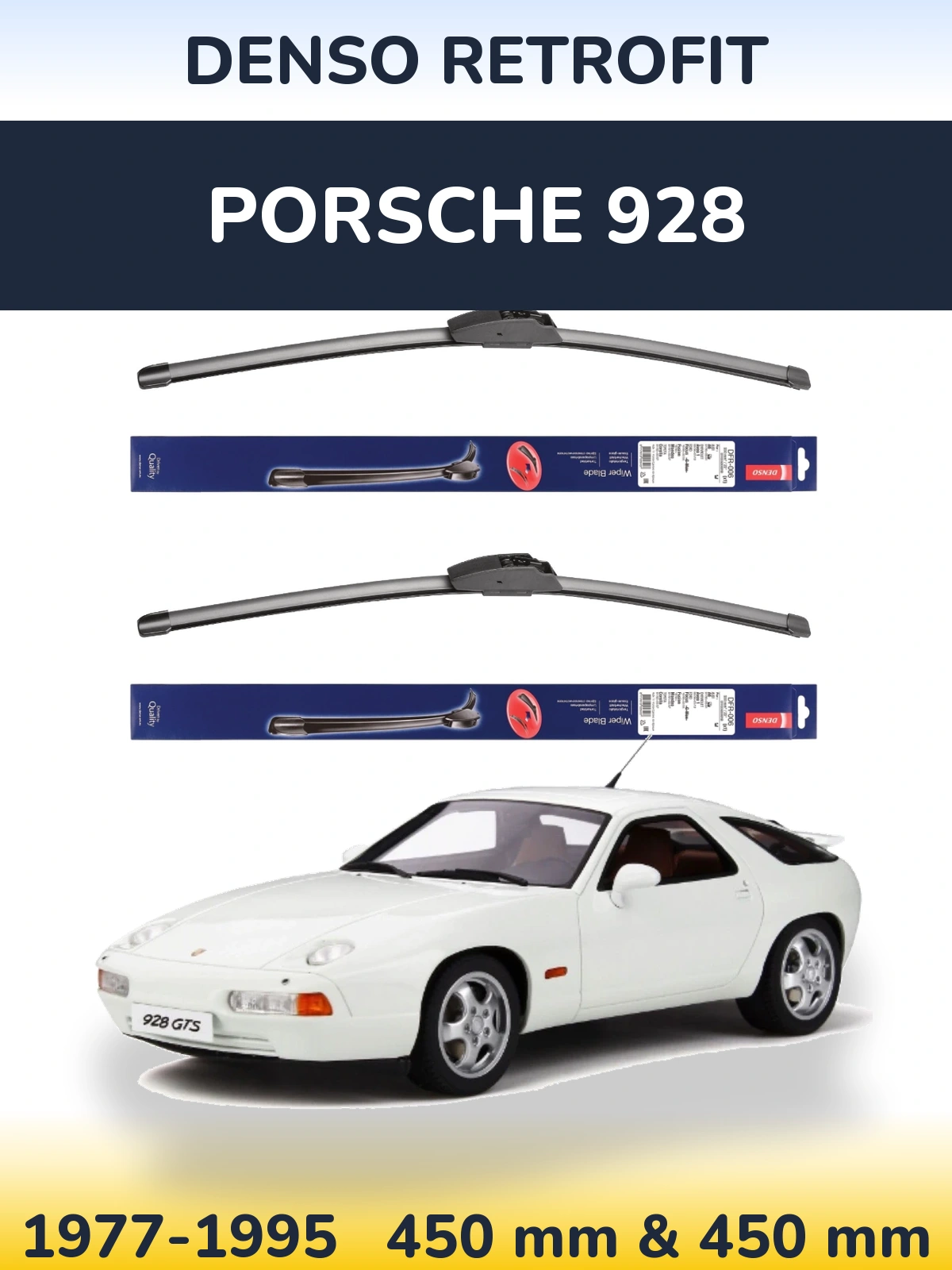 Sada předních stěračů Denso Retrofit 450 a 450 mm pro Porsche 928 1977-1995
