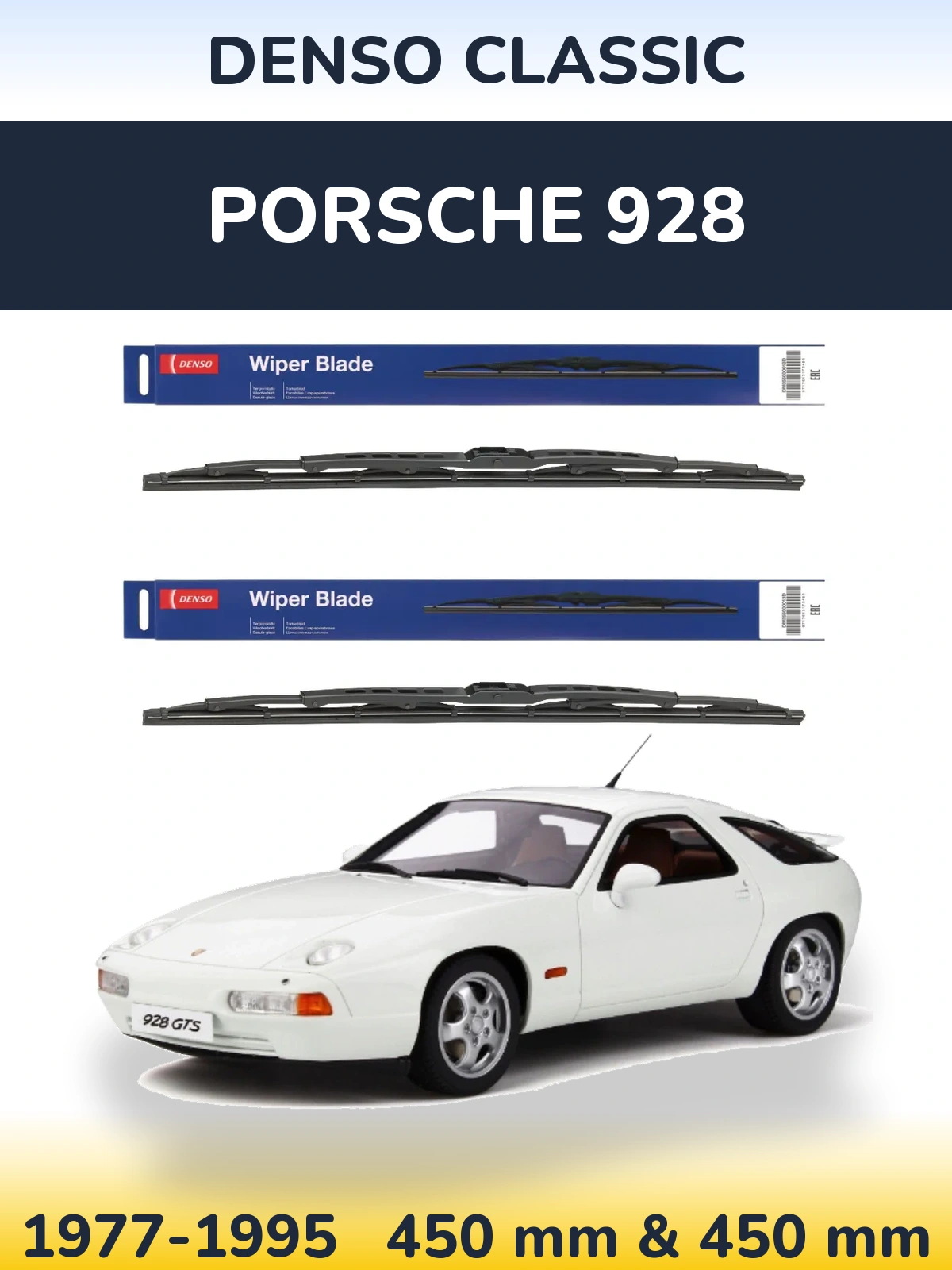 Sada předních stěračů Denso Classic 450 a 450 mm pro Porsche 928 1977-1995