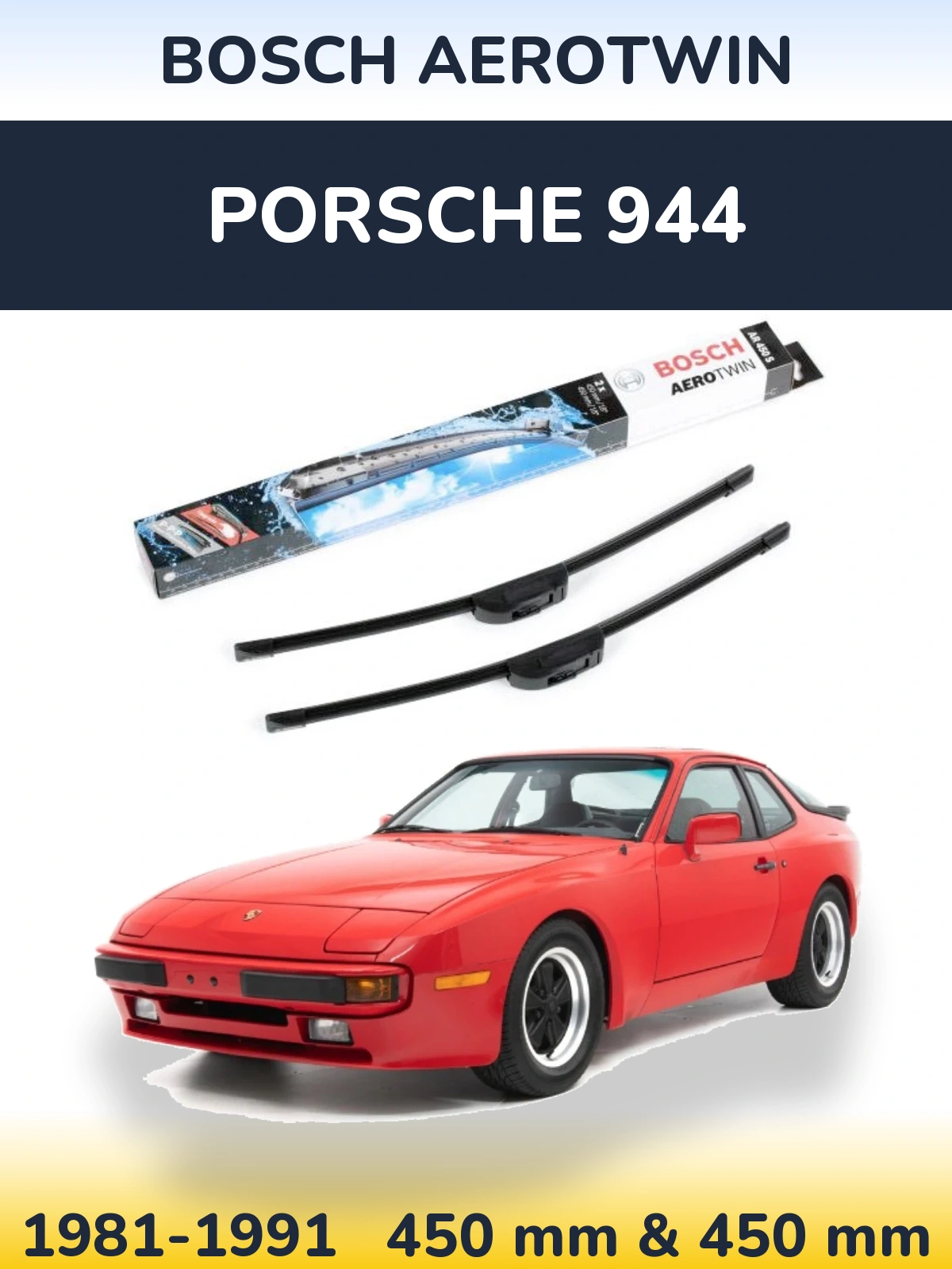Комплект передніх щіток BOSCH AeroTwin 450 & 450 мм для Porsche 944 1981-1991