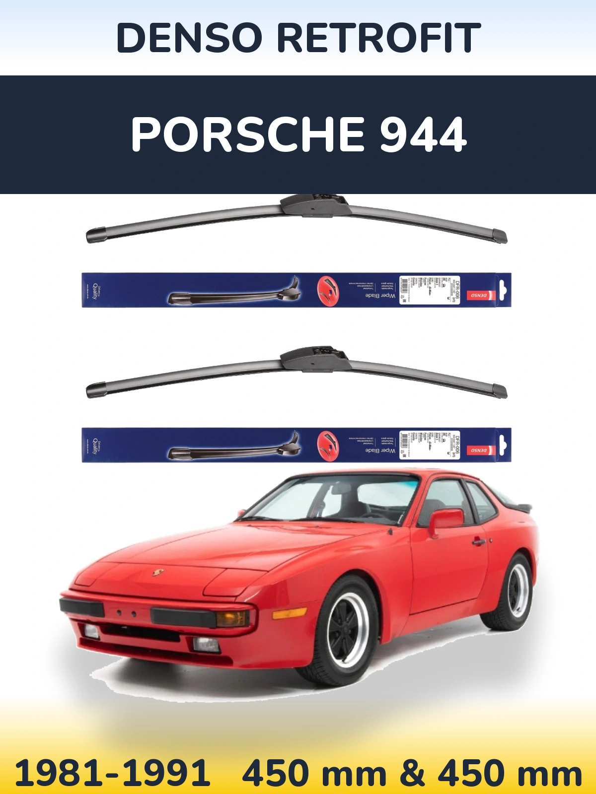 Sada předních stěračů Denso Retrofit 450 a 450 mm pro Porsche 944 1981-1991