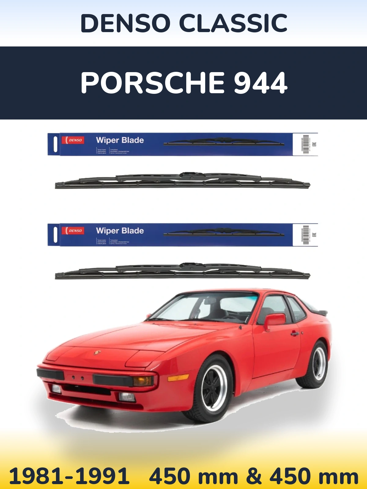 Sada předních stěračů Denso Classic 450 a 450 mm pro Porsche 944 1981-1991