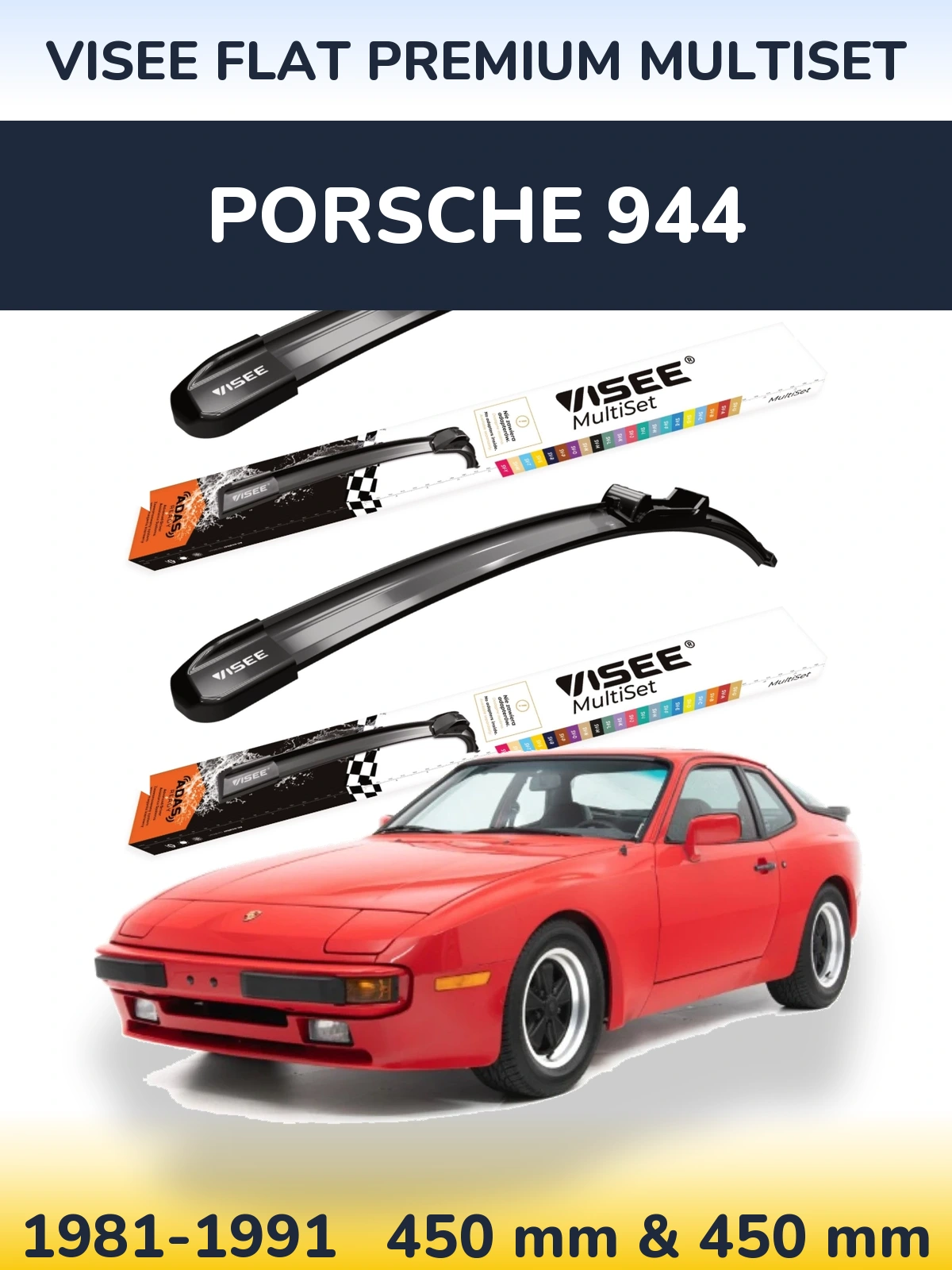 Sada předních stěračů VISEE FLAT PREMIUM MultiSet 450 a 450 mm pro Porsche 944 1981-1991