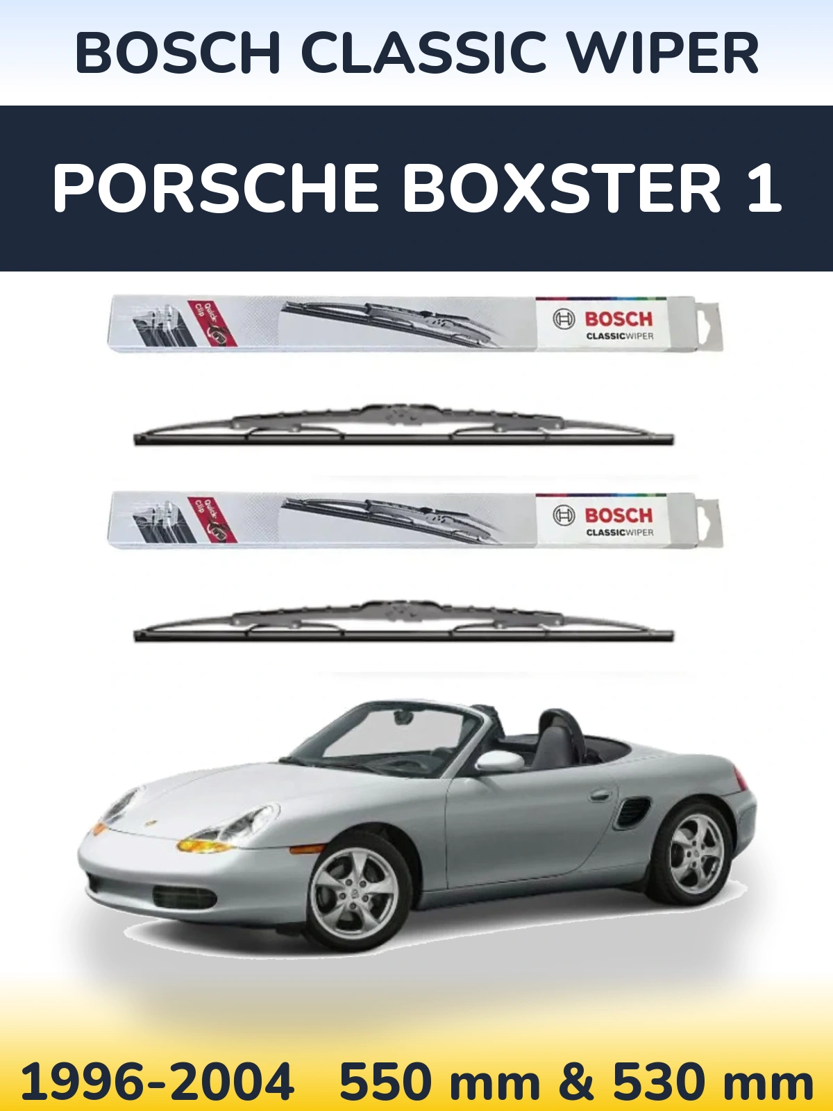 Sada předních stěračů BOSCH Classic Wiper 550 a 530 mm pro Porsche Boxster 1 1996-2004