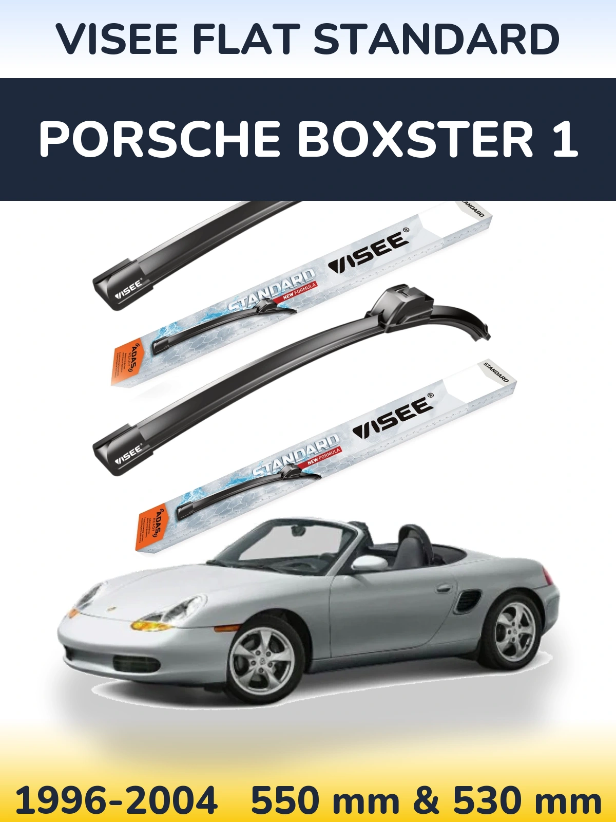 Sada předních stěračů VISEE FLAT STANDARD 550 a 530 mm pro Porsche Boxster 1 1996-2004