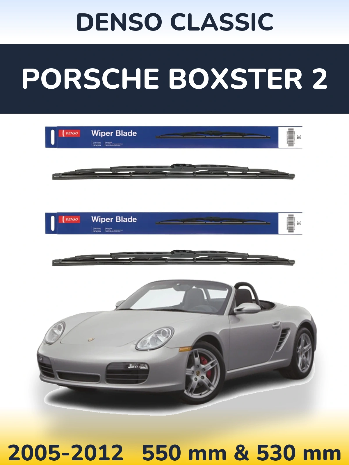 Sada předních stěračů Denso Classic 550 a 530 mm pro Porsche Boxster 2 2005-2012