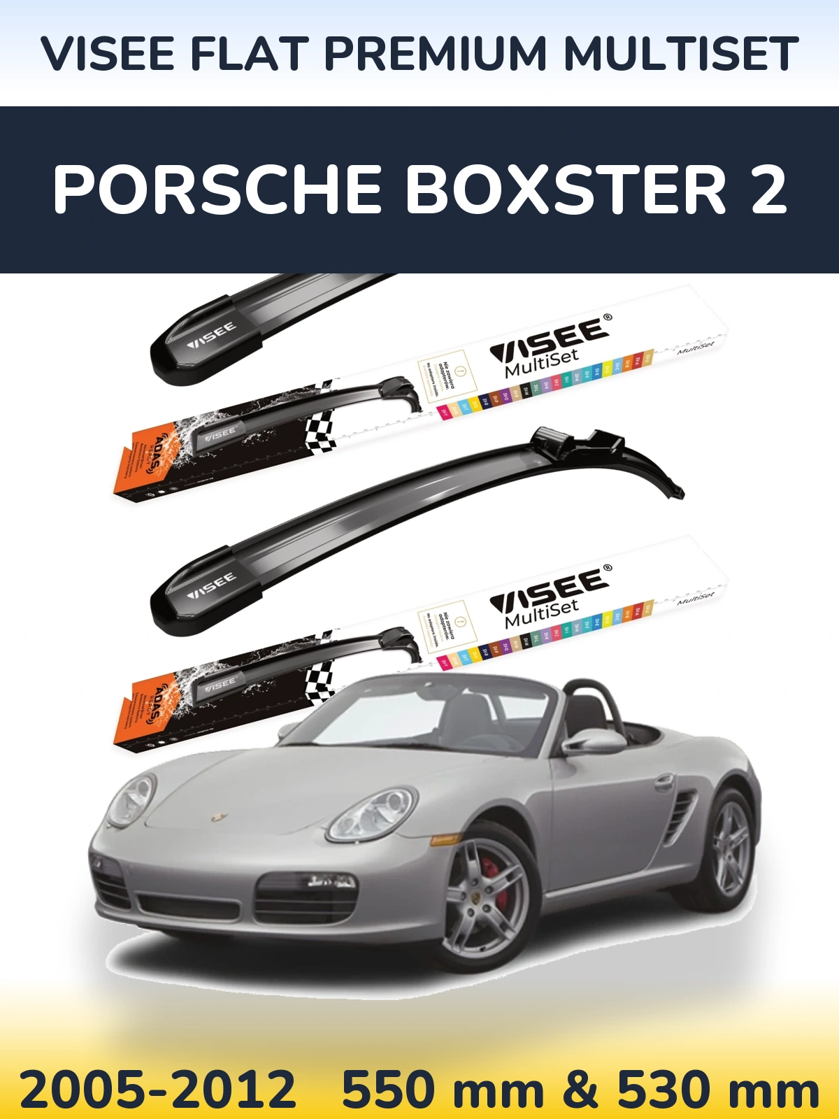 Sada předních stěračů VISEE FLAT PREMIUM MultiSet 550 a 530 mm pro Porsche Boxster 2 2005-2012