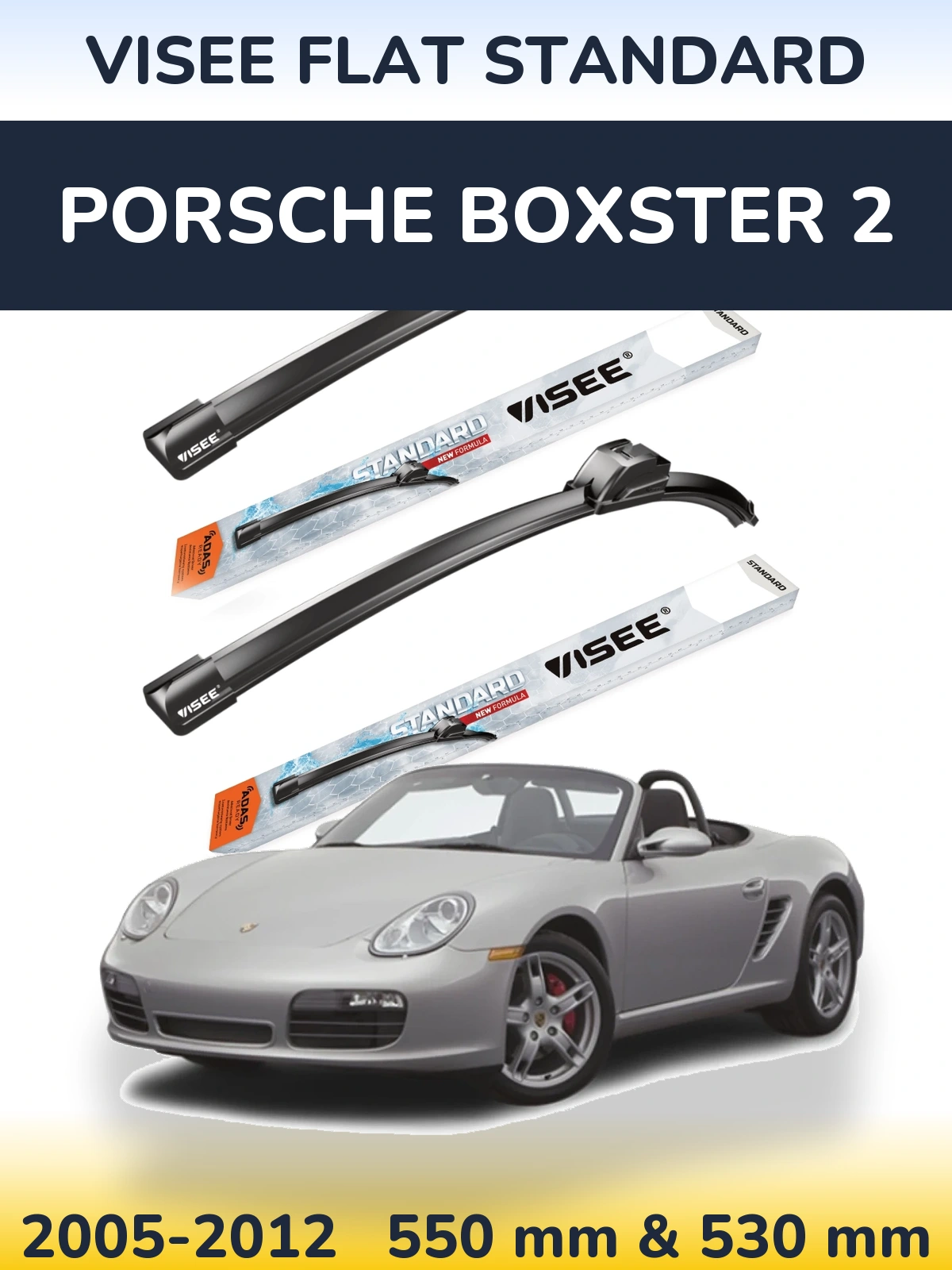 Sada předních stěračů VISEE FLAT STANDARD 550 a 530 mm pro Porsche Boxster 2 2005-2012