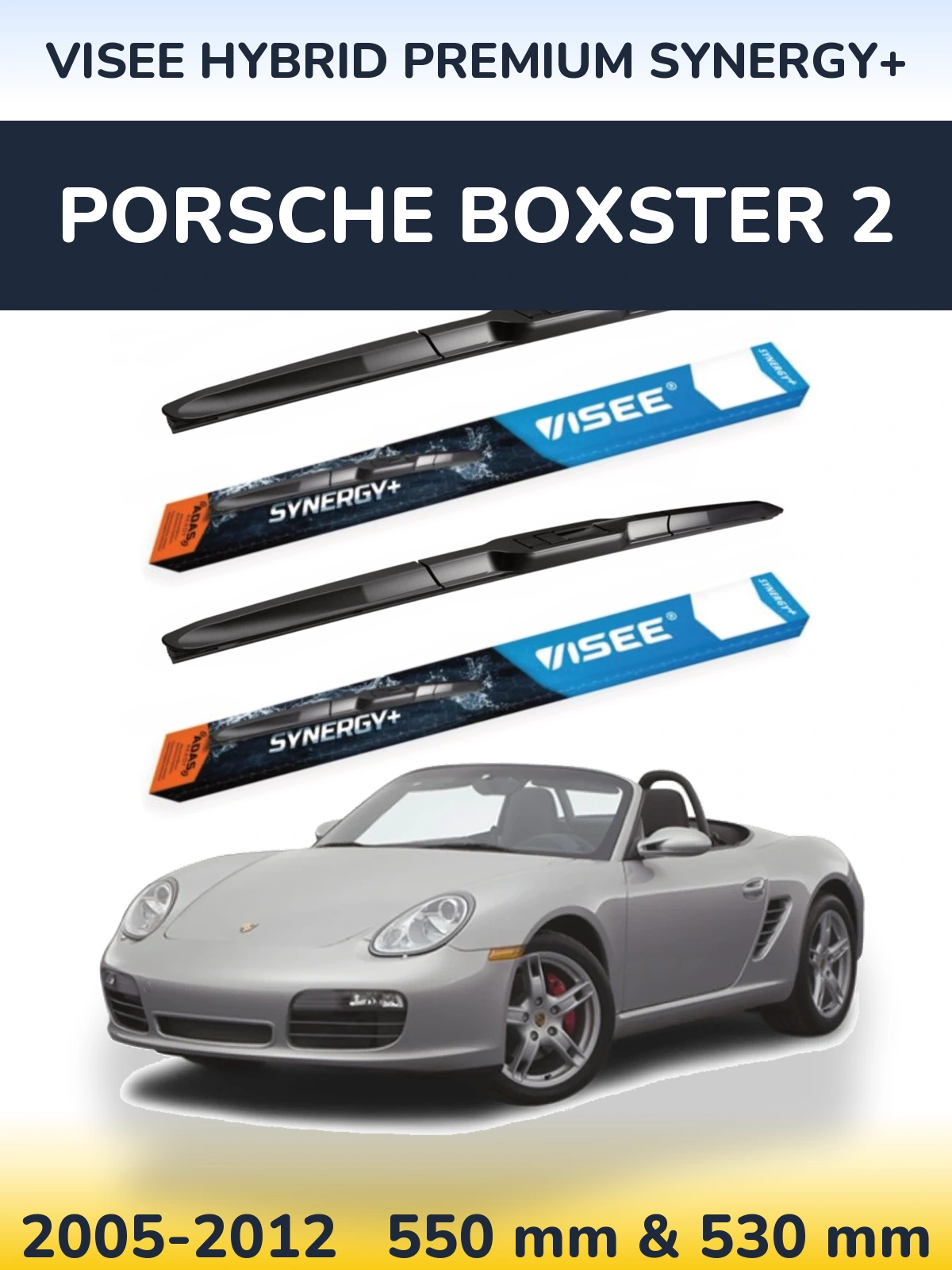 Sada předních stěračů VISEE HYBRID PREMIUM SYNERGY+ 550 a 530 mm pro Porsche Boxster 2 2005-2012
