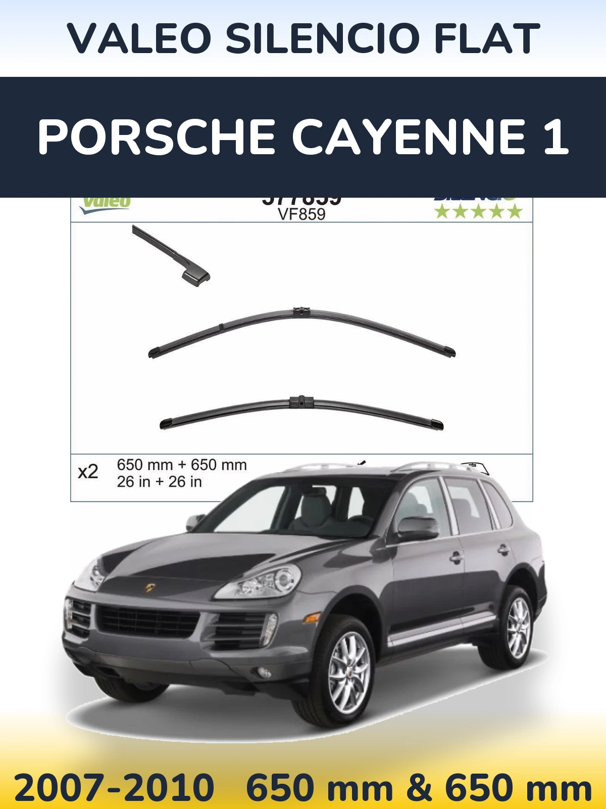 Комплект передніх щіток Valeo Silencio Flat 650 & 650 мм для Porsche Cayenne 1 2007-2010