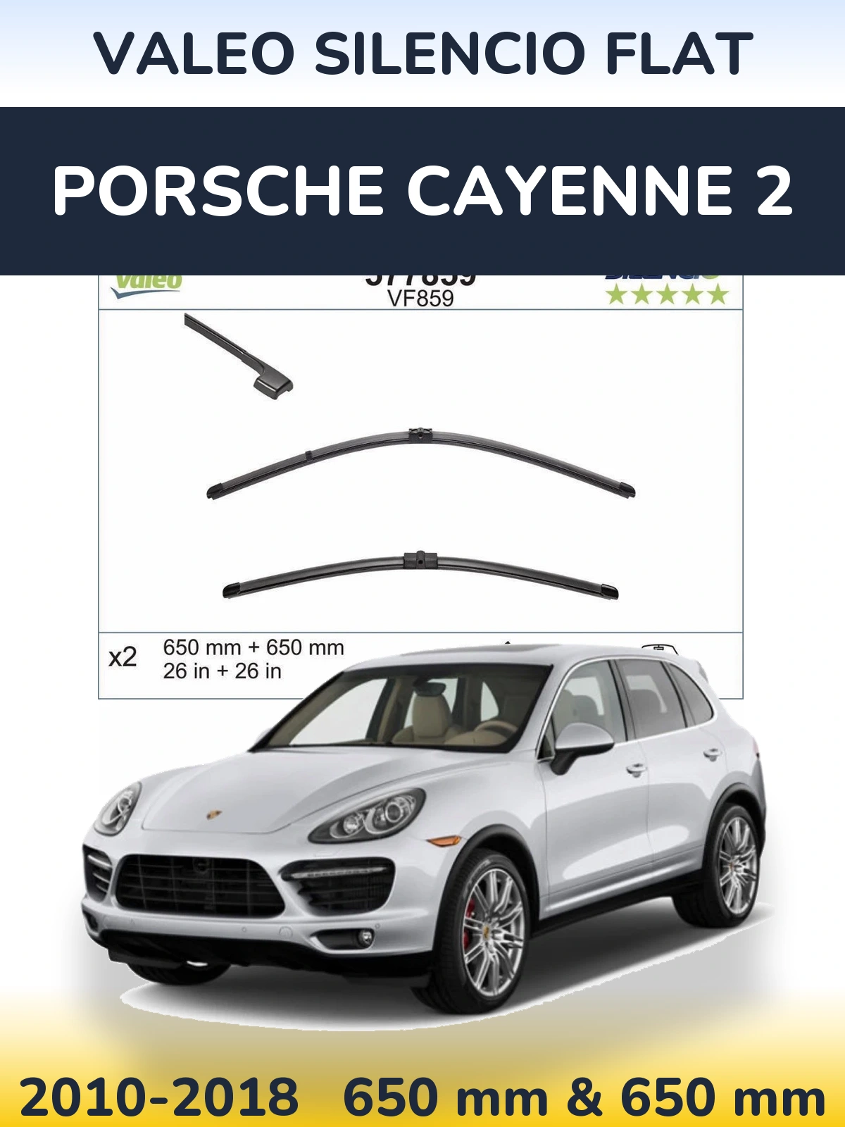 Sada předních stěračů Valeo Silencio Flat 650 a 650 mm pro Porsche Cayenne 2 2010-2018