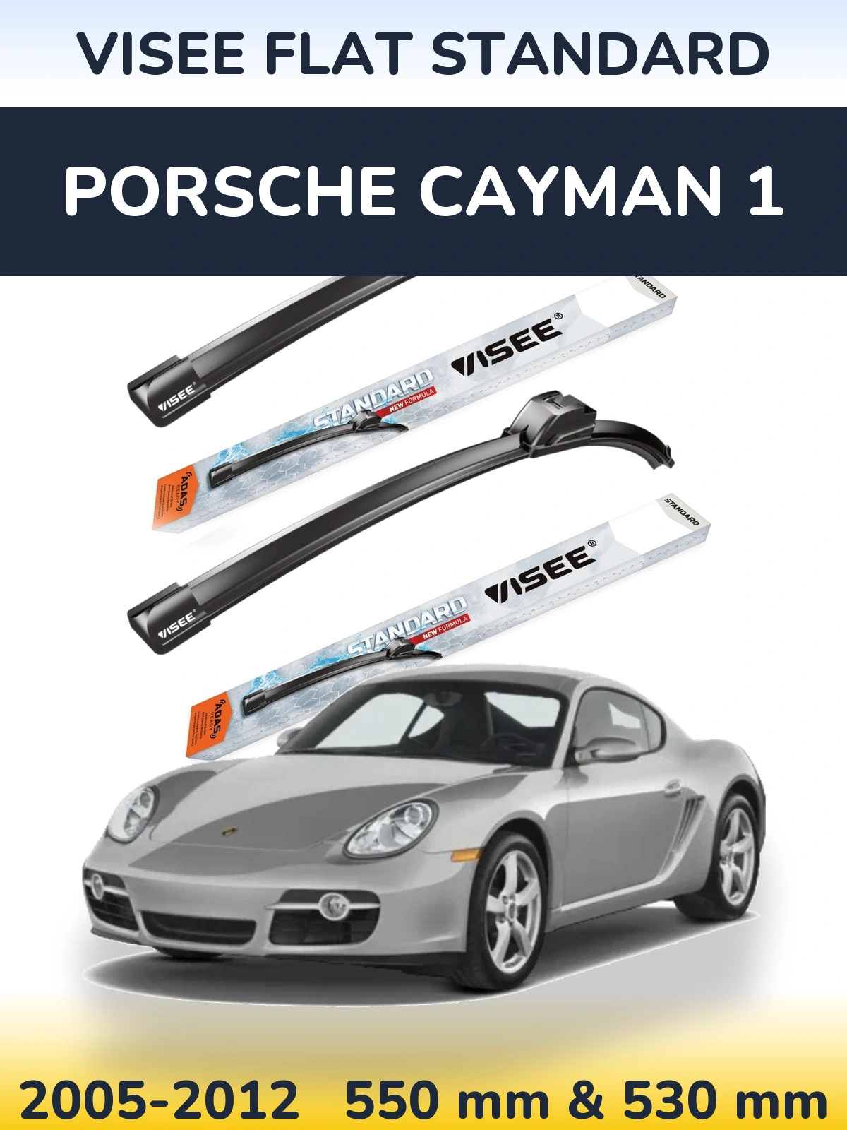 Sada předních stěračů VISEE FLAT STANDARD 550 a 530 mm pro Porsche Cayman 1 2005-2012