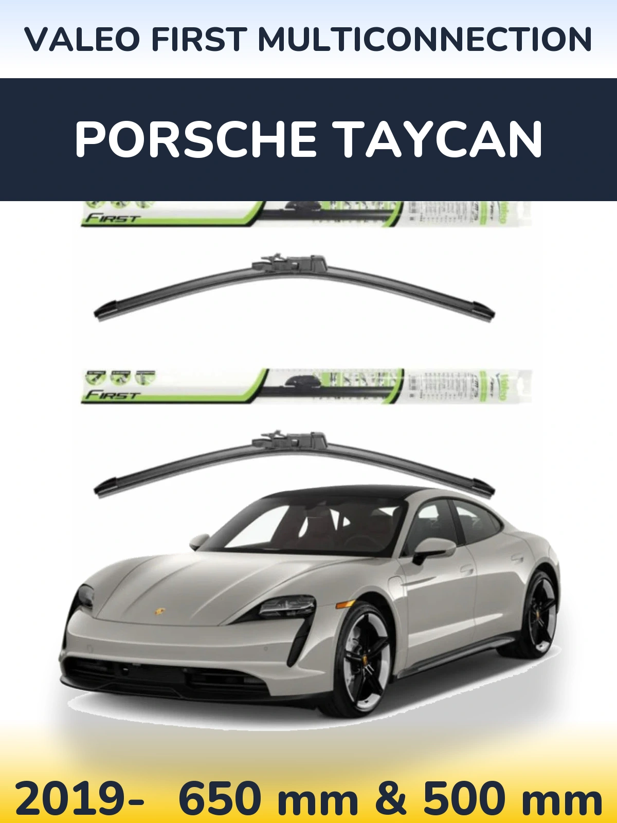 Sada předních stěračů Valeo First MultiConnection 650 a 500 mm pro Porsche Taycan 2019-2026