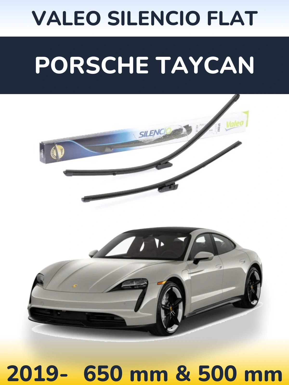 Sada předních stěračů Valeo Silencio Flat 630 a 500 mm pro Porsche Taycan 2019-2026